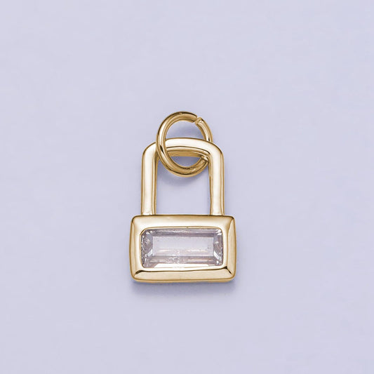 Mini padlock charm gold plated over brass clear baguette cz lock pendant jewelry for necklace bracelet earring supply ac412
