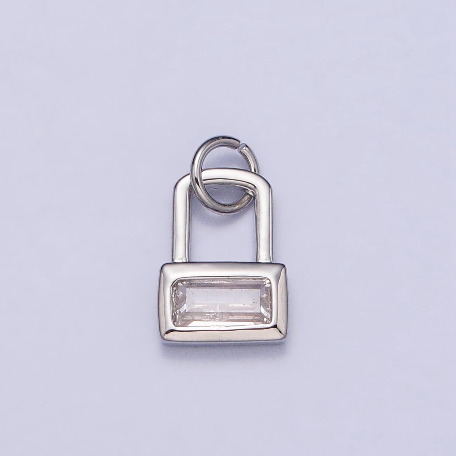 Mini padlock charm gold plated over brass clear baguette cz lock pendant jewelry for necklace bracelet earring supply ac412