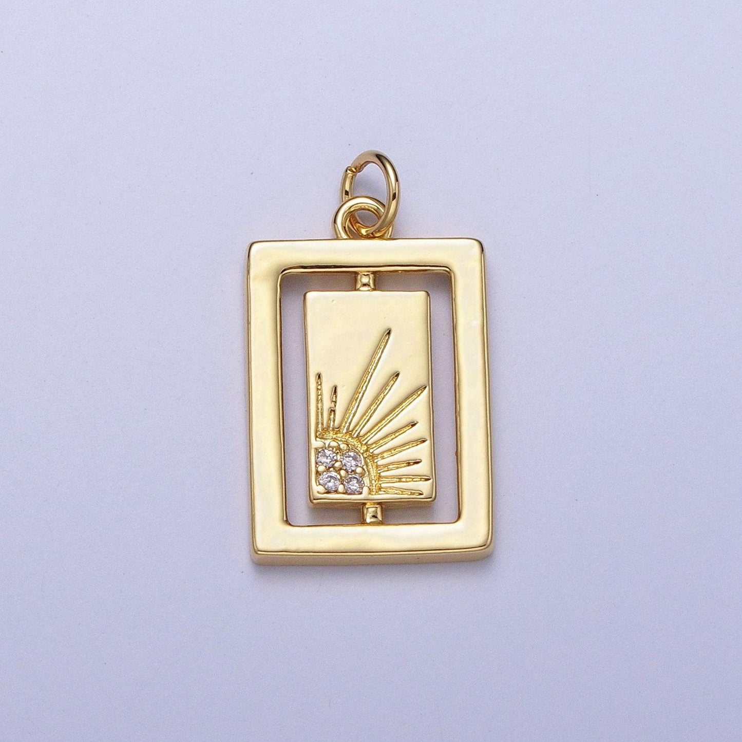 Mini gold sun tag plate pendant celestial tile charms with cz stones for jewelry making supplies ac406