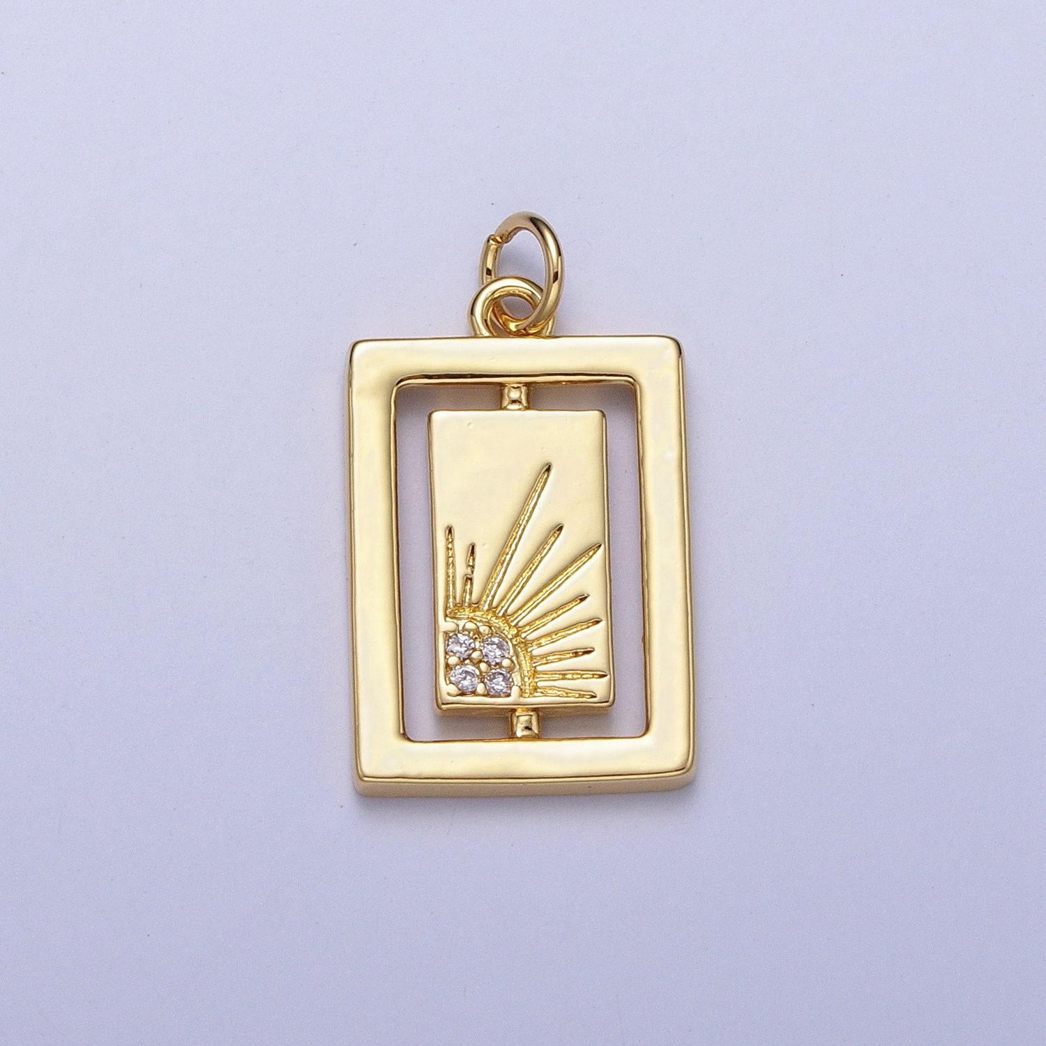 Mini gold sun tag plate pendant celestial tile charms with cz stones for jewelry making supplies ac406