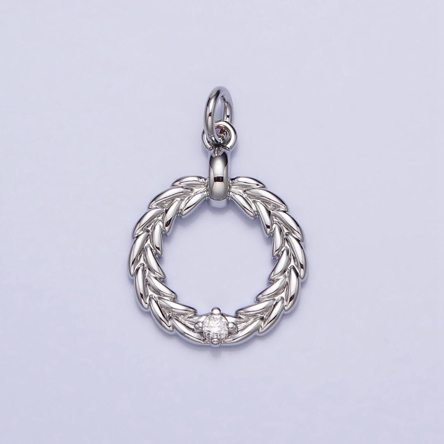 Mini round laurel crown pendant cz gold plated olive branch wreath charms ac395