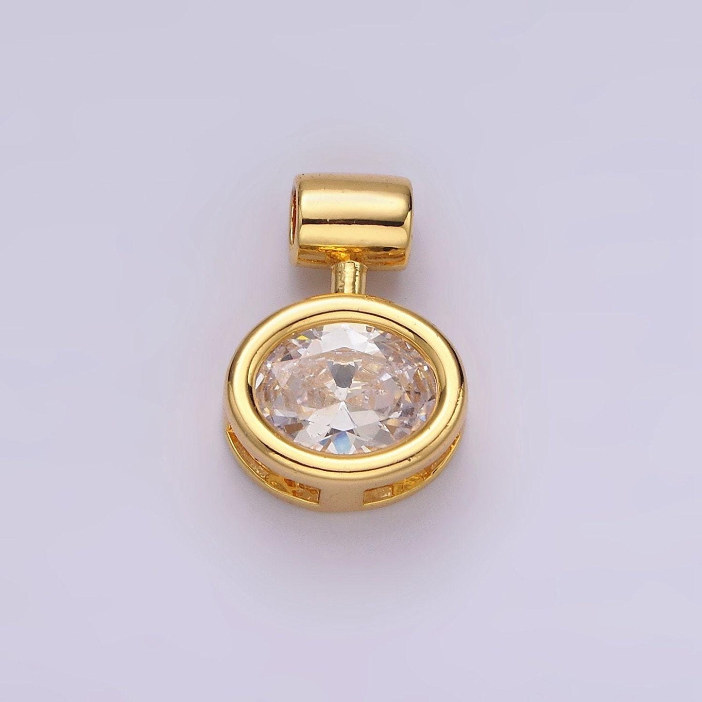 14k gold filled pink, clear oval bezel pendant | ac805 ac806