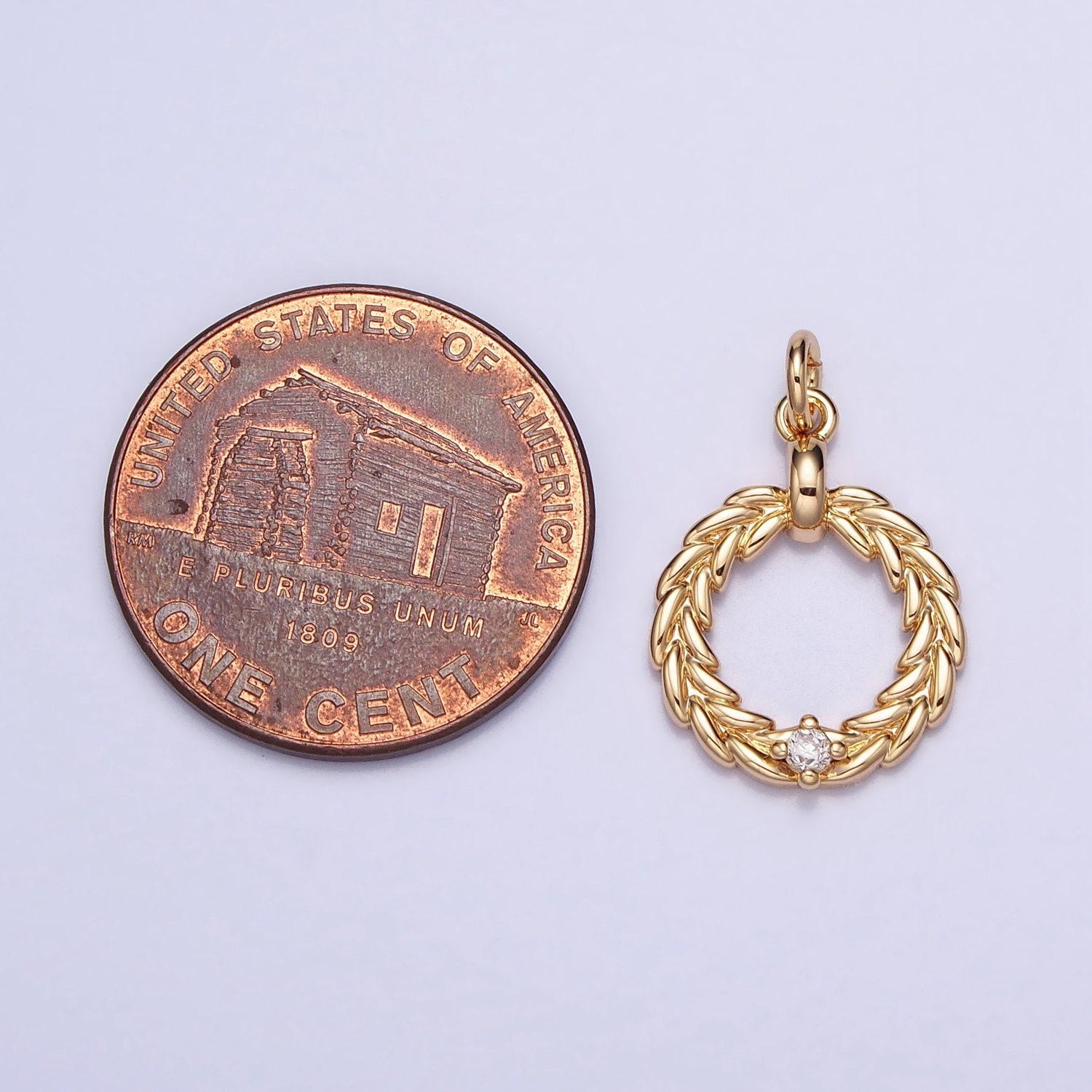 Mini round laurel crown pendant cz gold plated olive branch wreath charms ac395