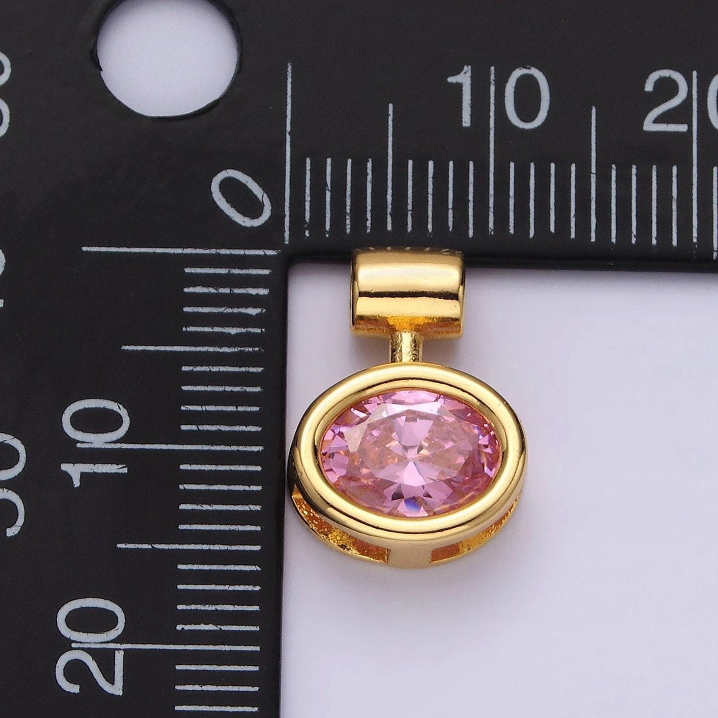 14k gold filled pink, clear oval bezel pendant | ac805 ac806