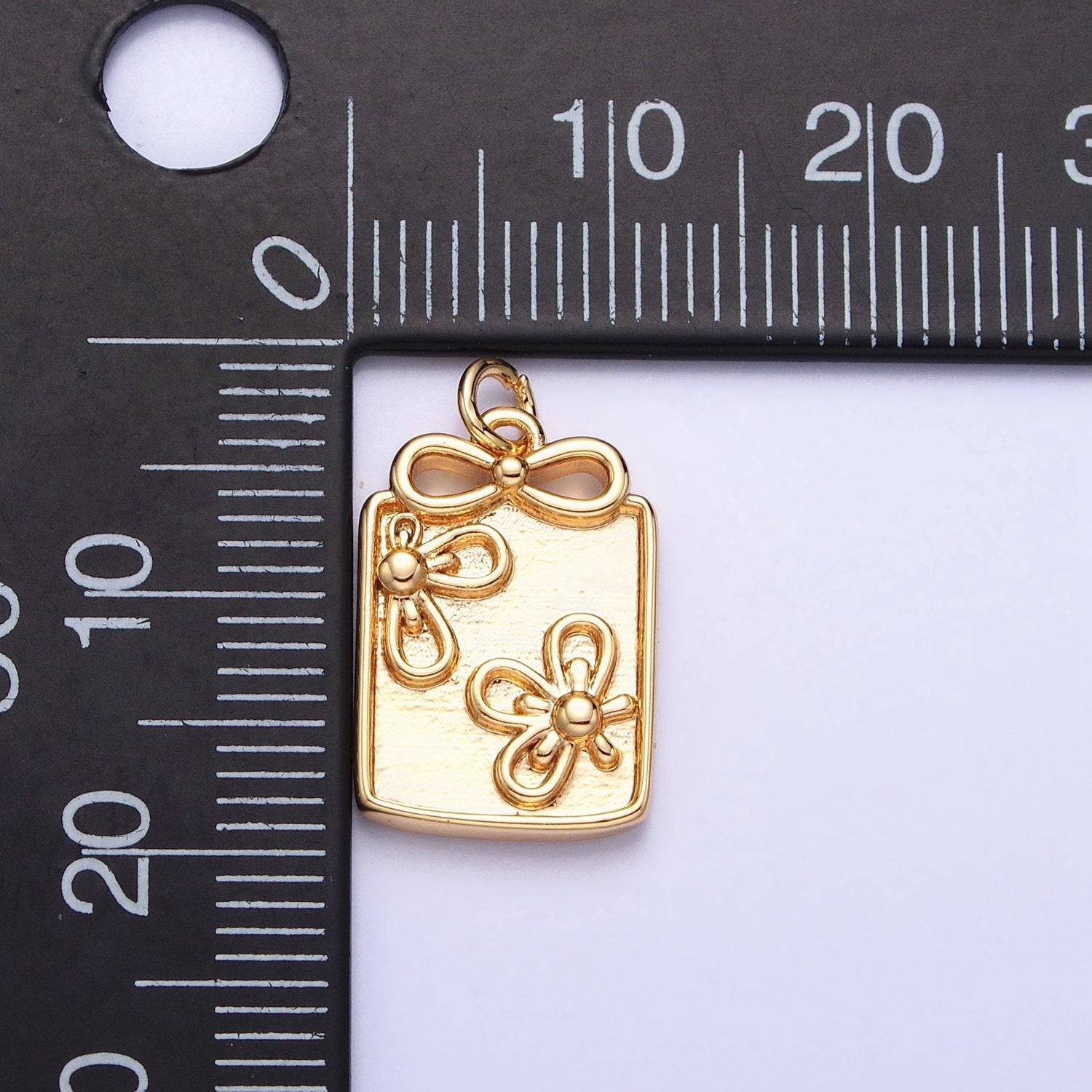Dainty square daisy flower charm pendant floral charm in tag frame for bracelet necklace earring supply ac387 ac388