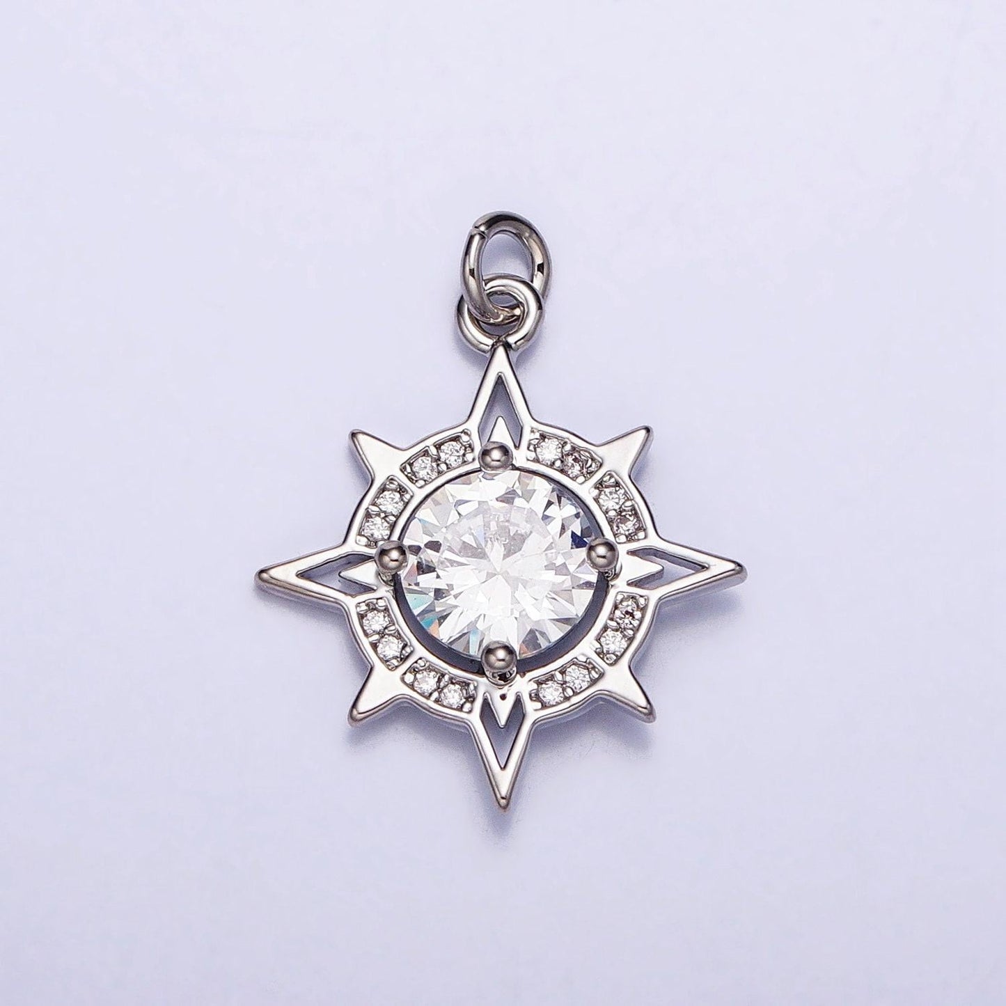 Gold, silver compass celestial sun round clear cz charm sun burst pendant for necklace bracelet component | ac385 ac386