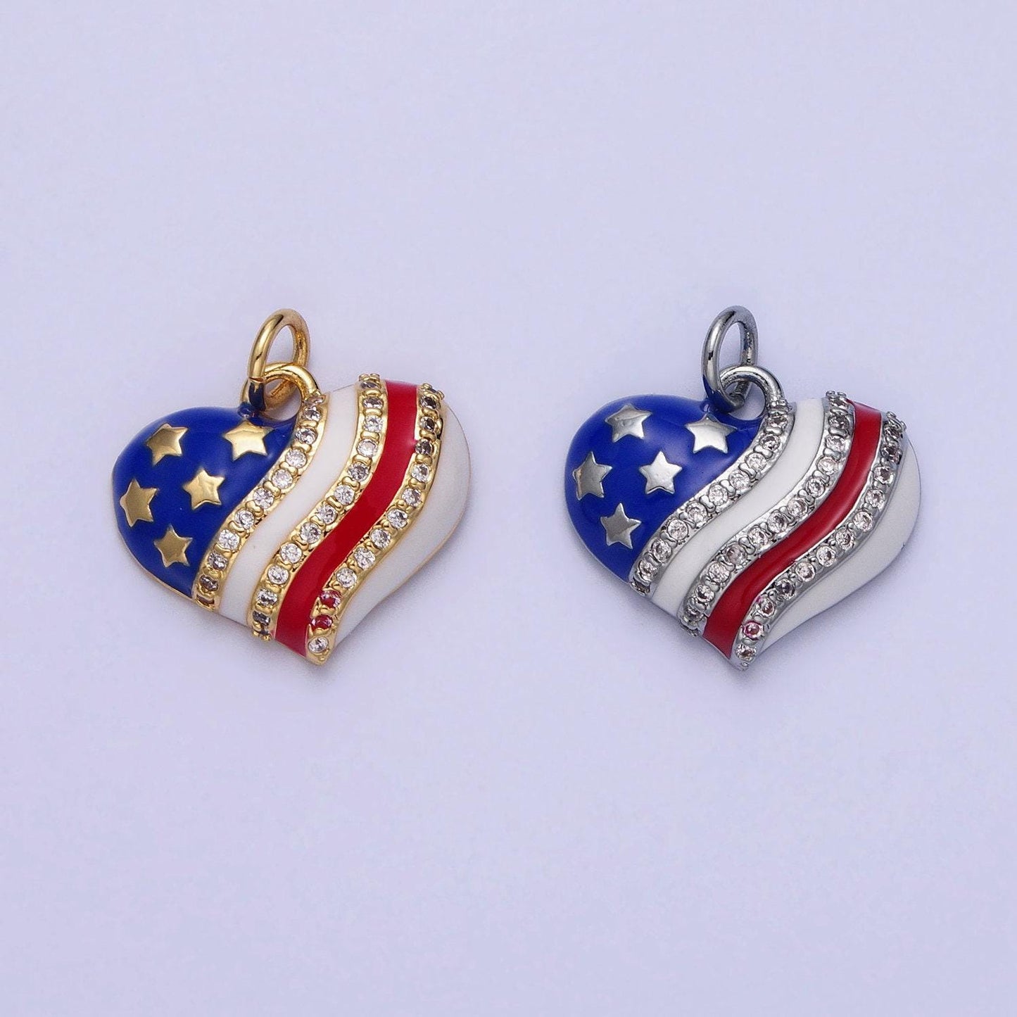 Gold us american heart flag charm with enamel united states patriotic 4th of july inspired for necklace bracelet earring component ac380