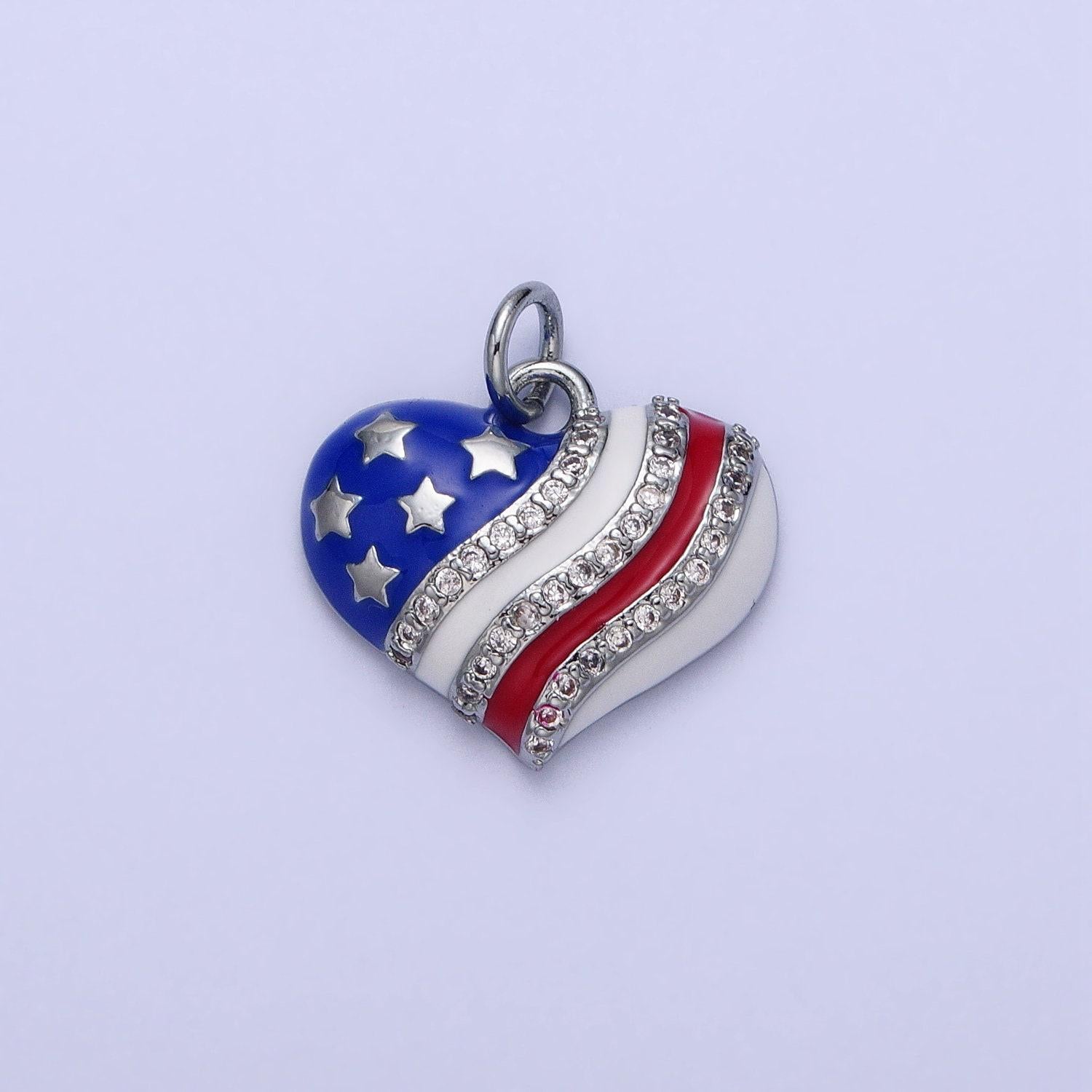 Gold us american heart flag charm with enamel united states patriotic 4th of july inspired for necklace bracelet earring component ac380