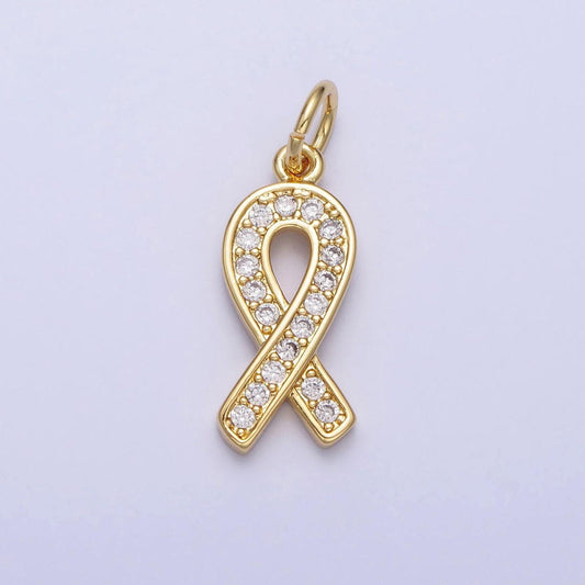 Gold filled ribbon charms, breast cancer awareness, october ribbon pendant for charity handmade bracelet earring necklace supply ac368