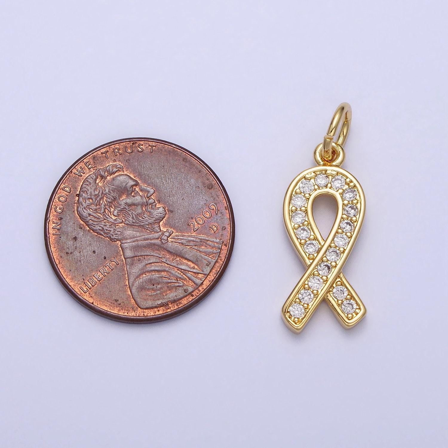 Gold filled ribbon charms, breast cancer awareness, october ribbon pendant for charity handmade bracelet earring necklace supply ac368