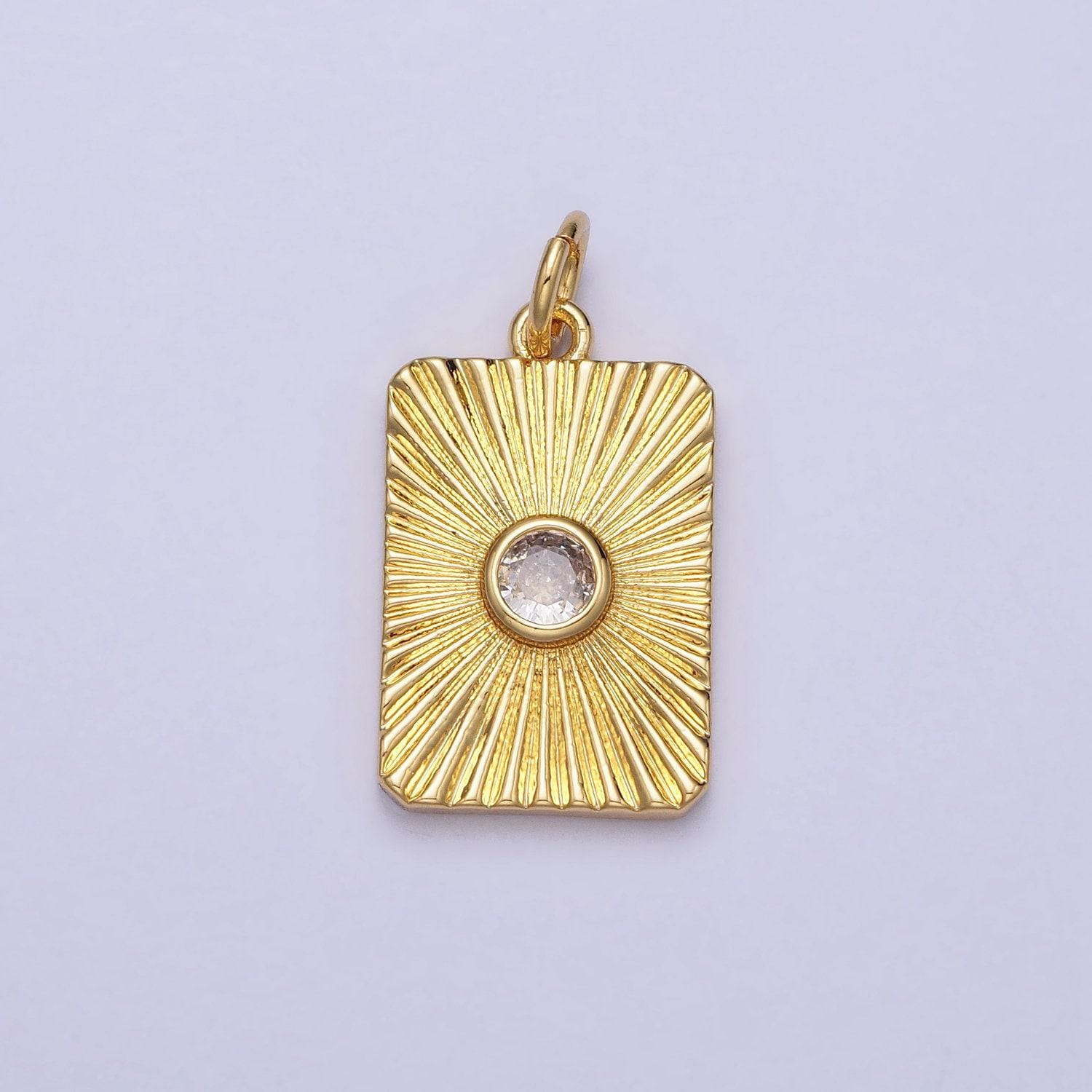 Micro pave gold sun tag plate pendant celestial tile charms with cz stones for jewelry making supplies ac364