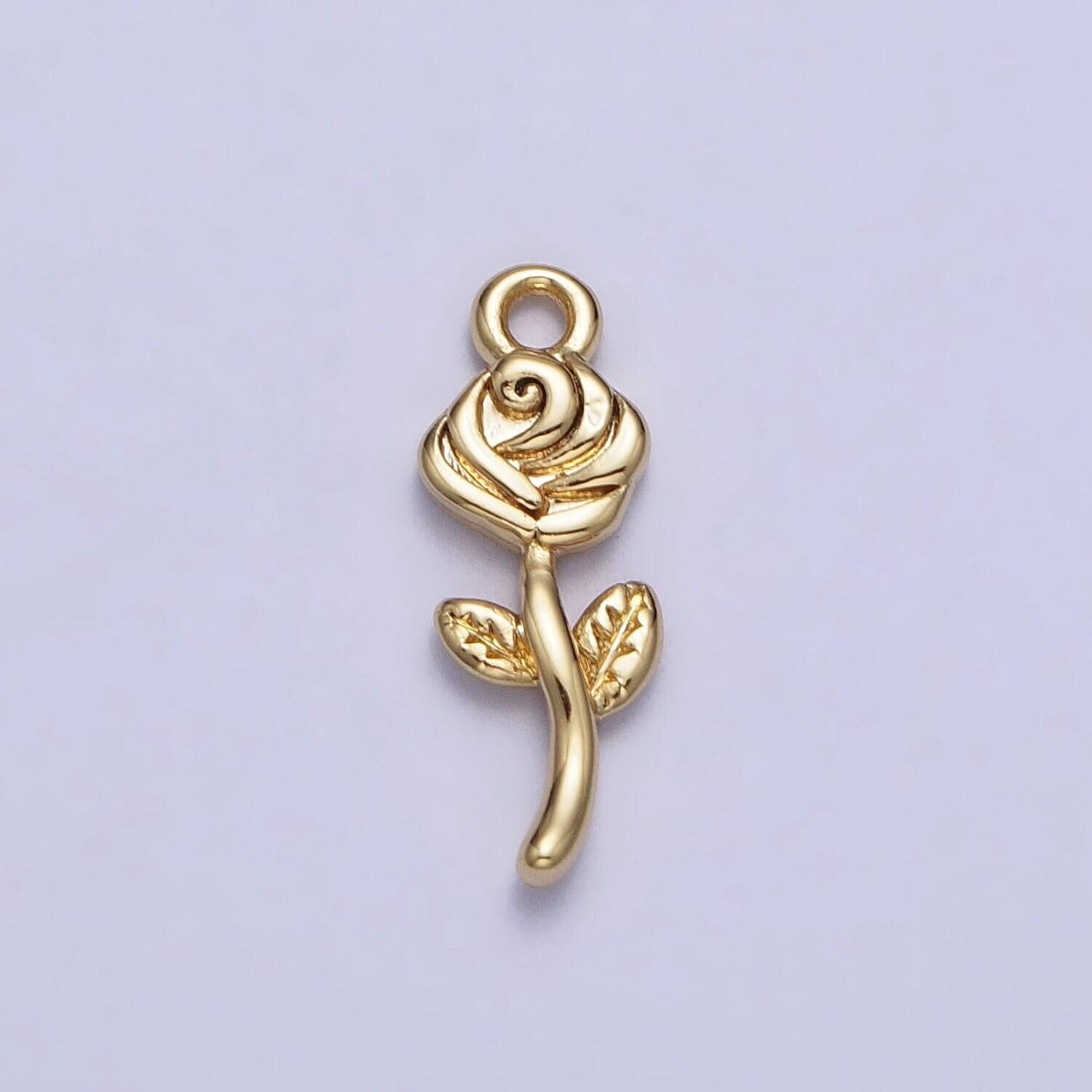 Tiny mini gold rose charm pendant, small floral pendant 14k gold filled small flower necklace earring bracelet jewelry making ac343