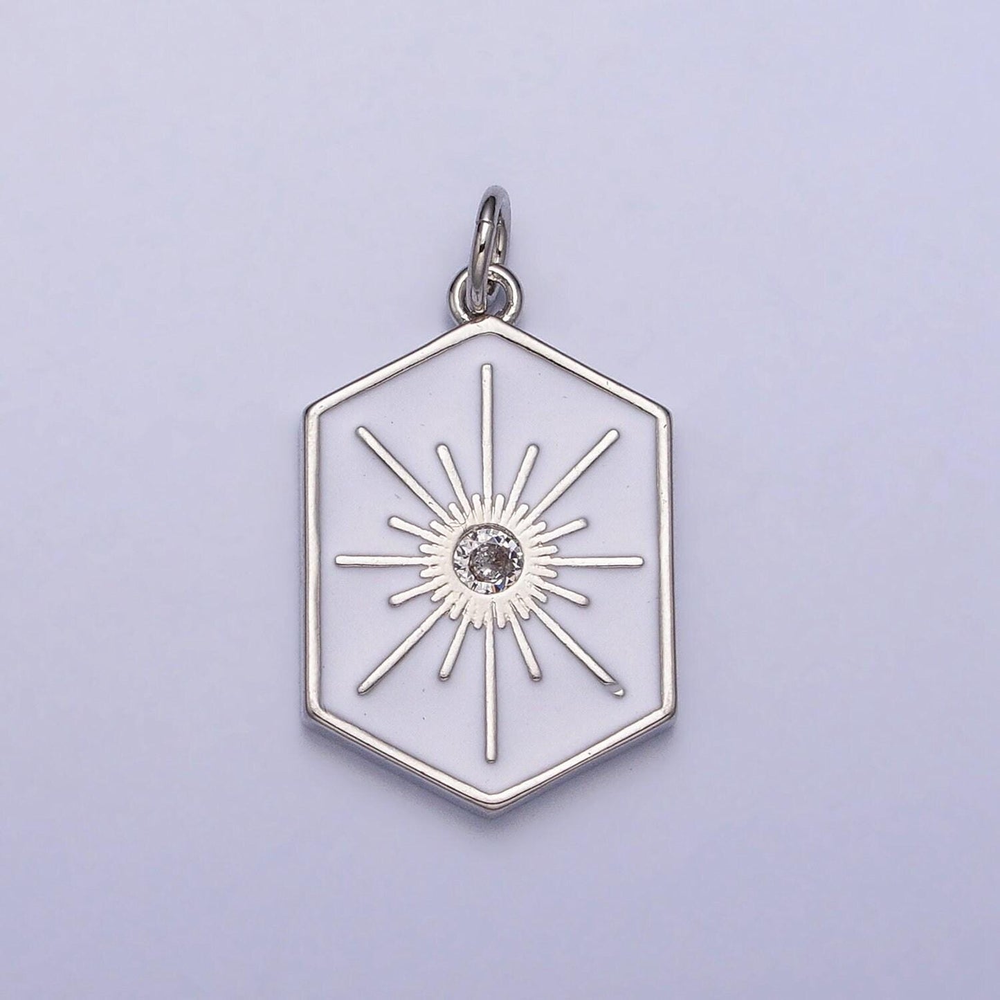 Dainty gold hexagon medallion pendant gold sunburst charm necklace bracelet enamel celestial jewelry inspired silver sun cz charm ac320