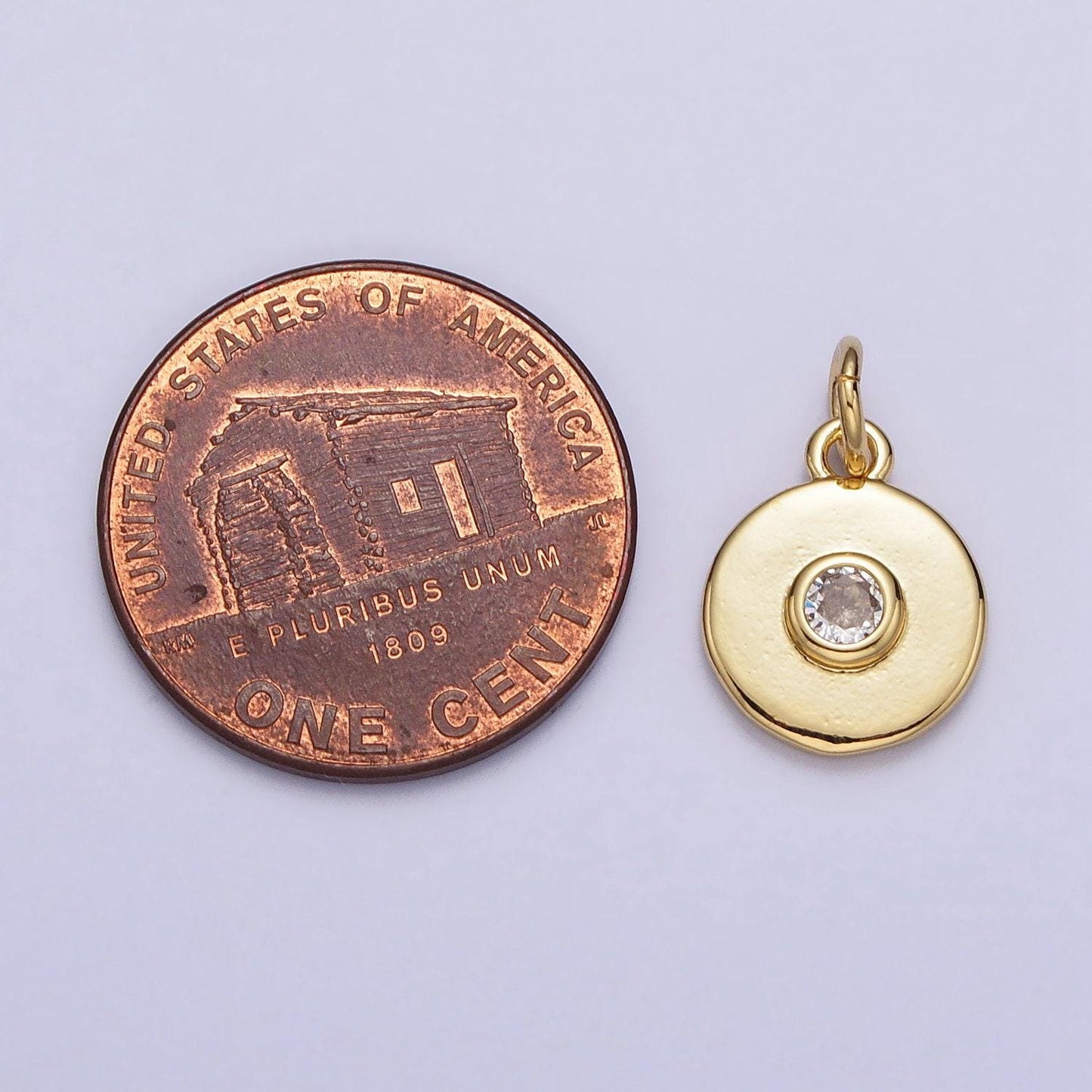 24k gold filled clear cz gold 10mm round add-on charm ufo charm round disc coin charm | ac314