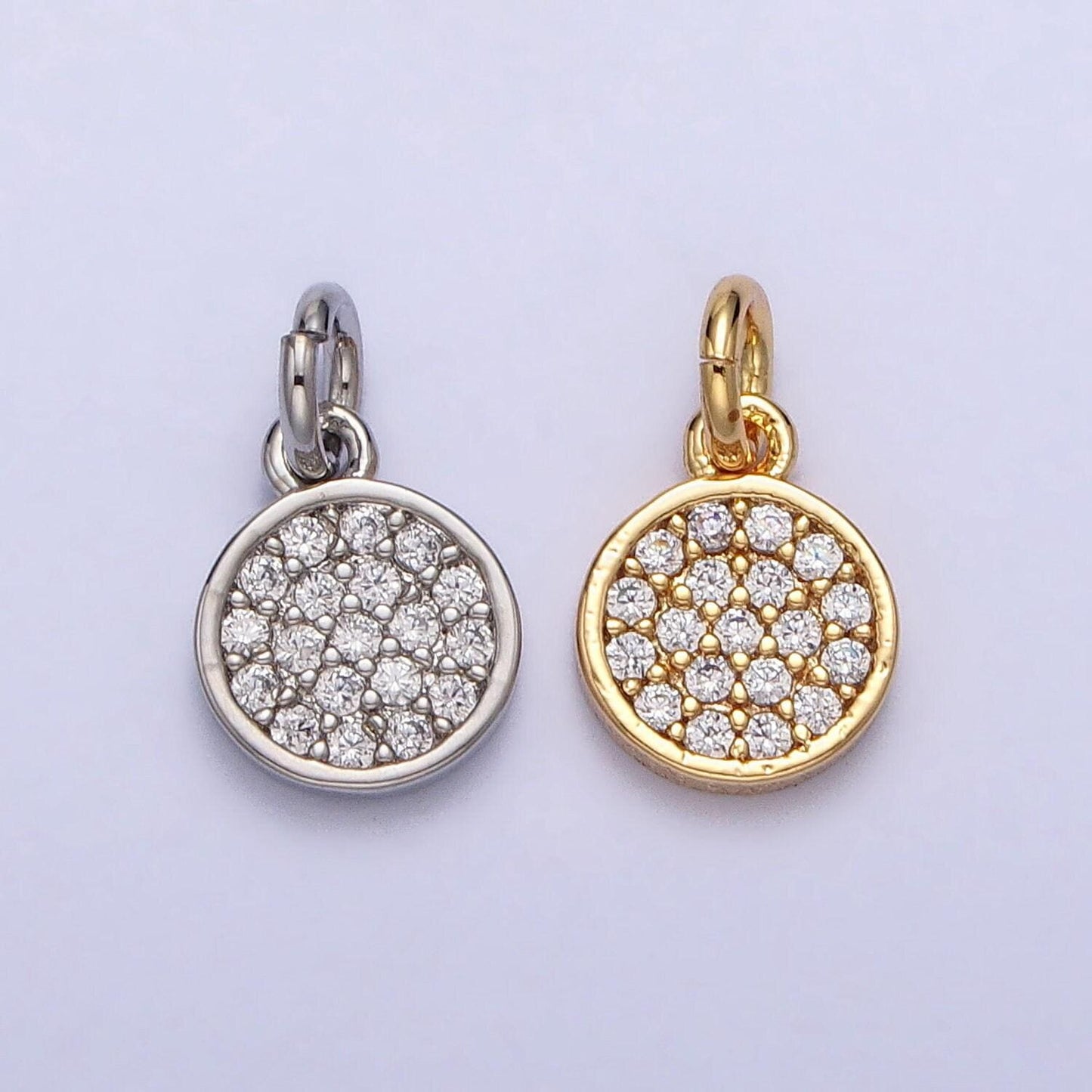 Mini cz paved gold circle charm 11x6.5mm 16k real gold plated brass, micro pave round coin pendants ac309