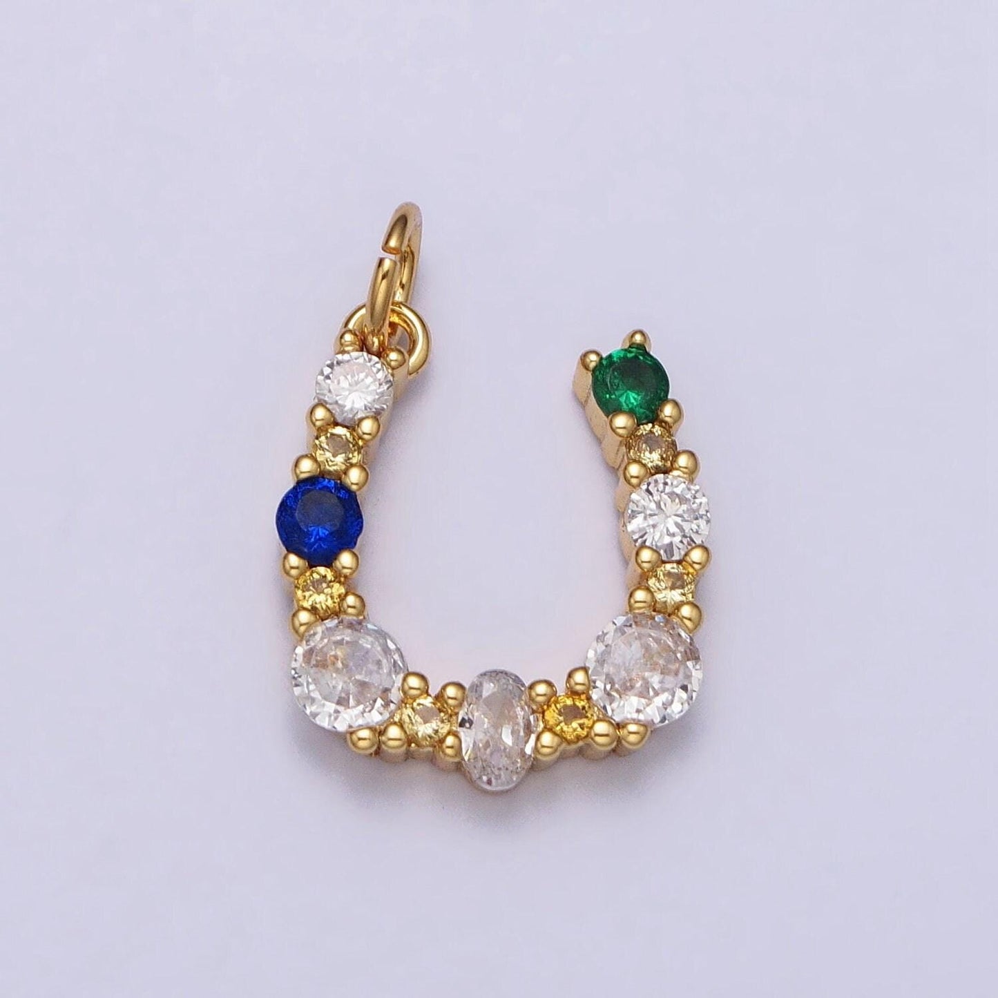 24k gold filled horseshoe u multicolor cz micro paved charm in gold & silver cubic lucky charm | ac264 ac295