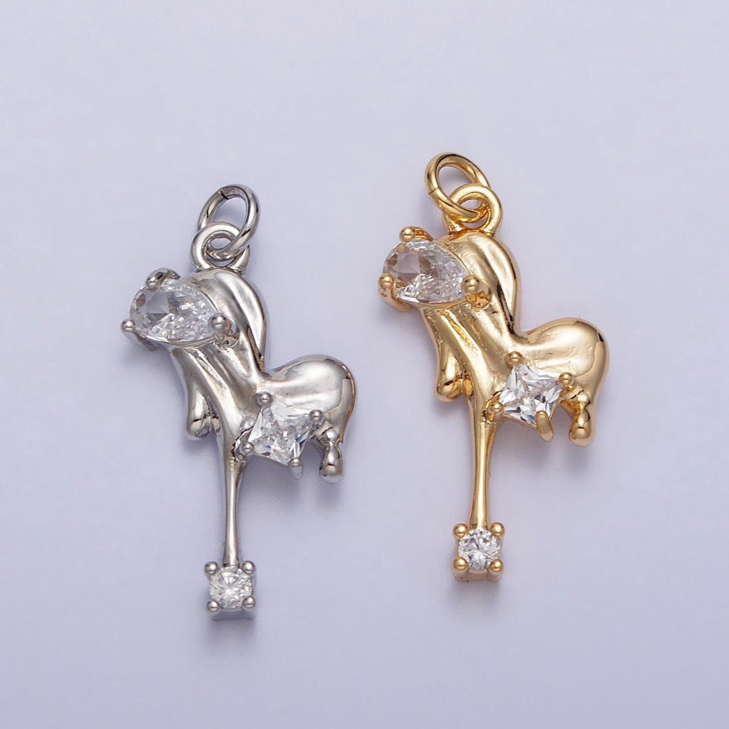 Dainty gold dripping heart pendant with cz stone silver tone melted heart charm for necklace bracelet earringt supply ac292