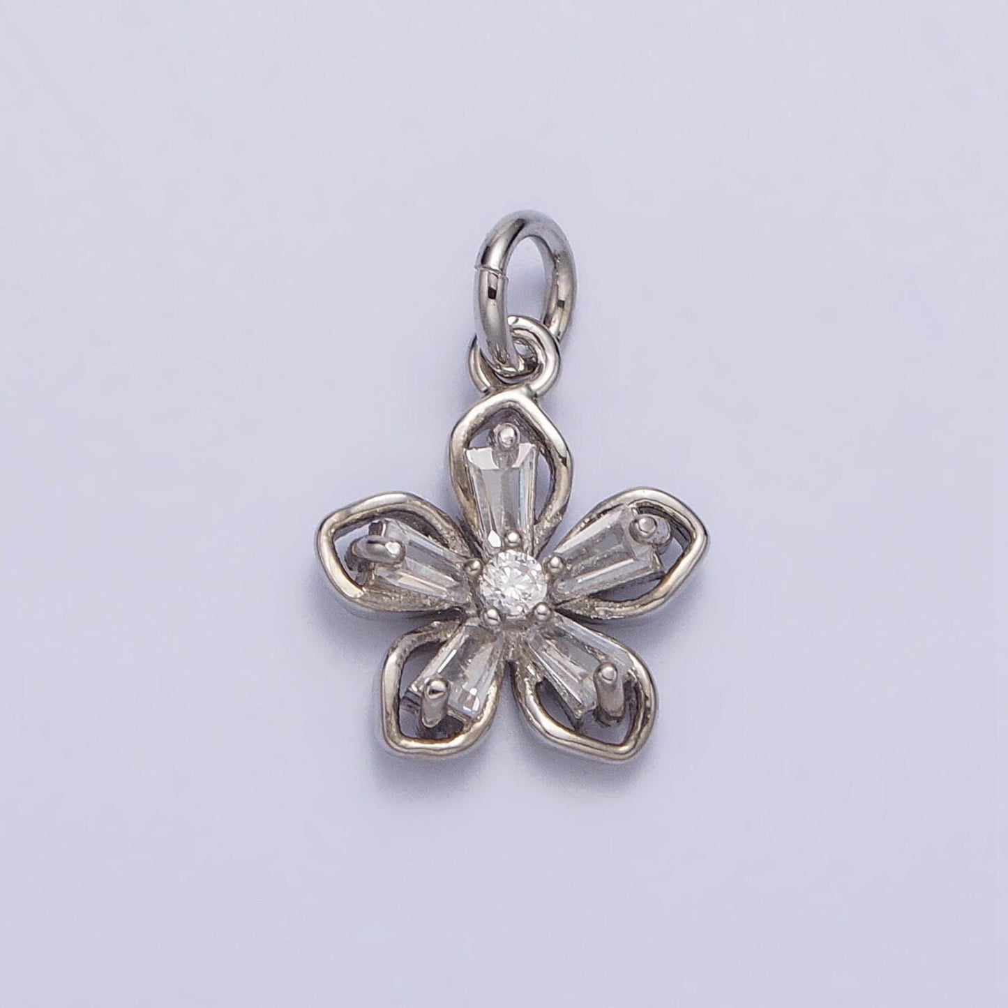 Mini gold five-petal flower pendant, silver flower charm for diy jewelry making accessories ac279