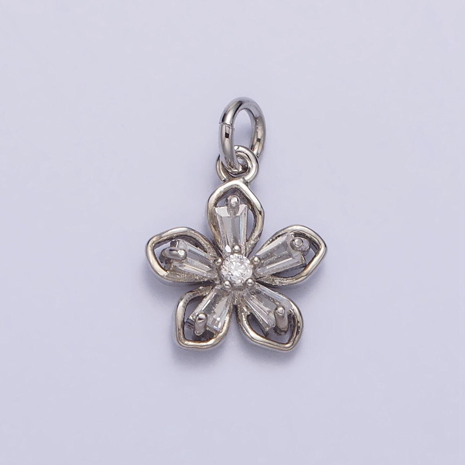Mini gold five-petal flower pendant, silver flower charm for diy jewelry making accessories ac279