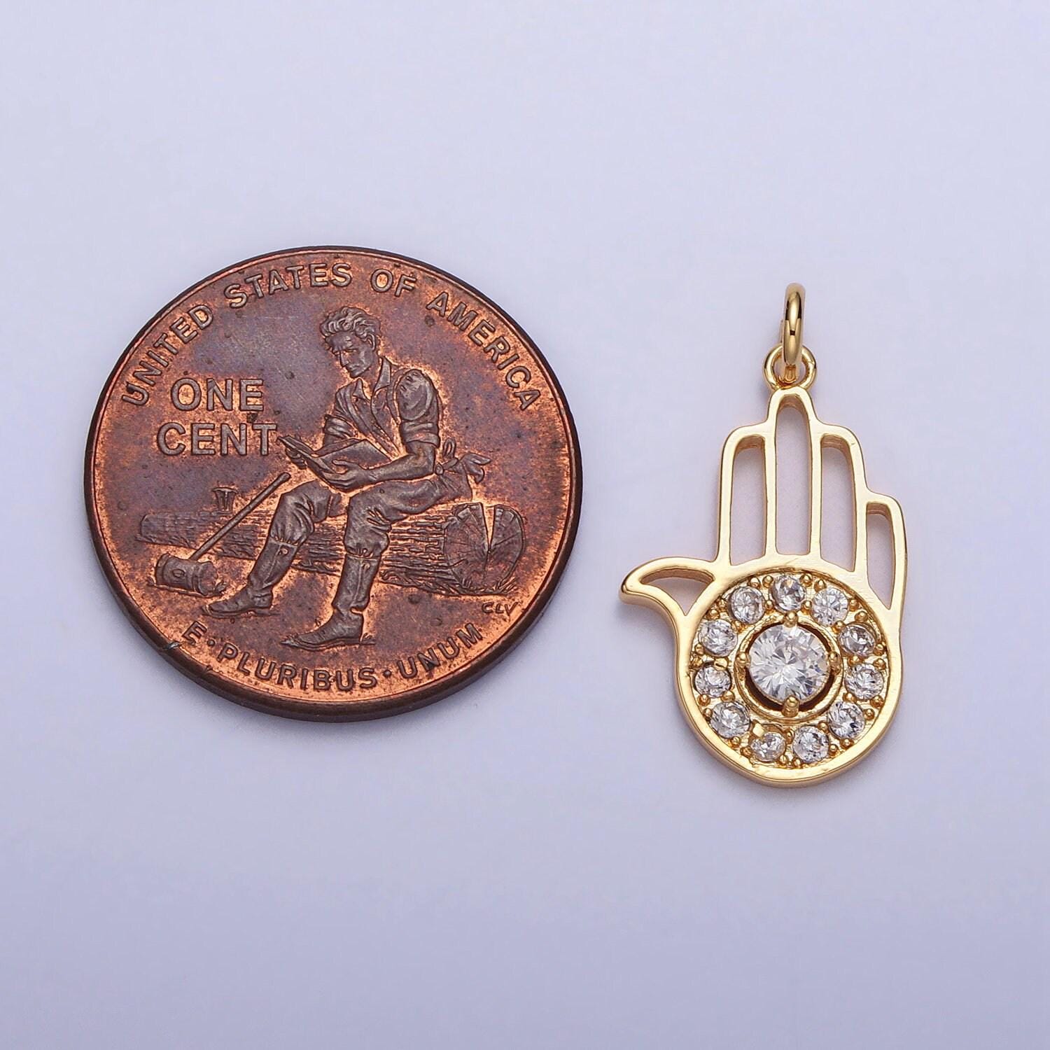 Mini gold hamsa hand pendant evil eye charm protection necklace - yoga gifts silver amulet jewelry ac228