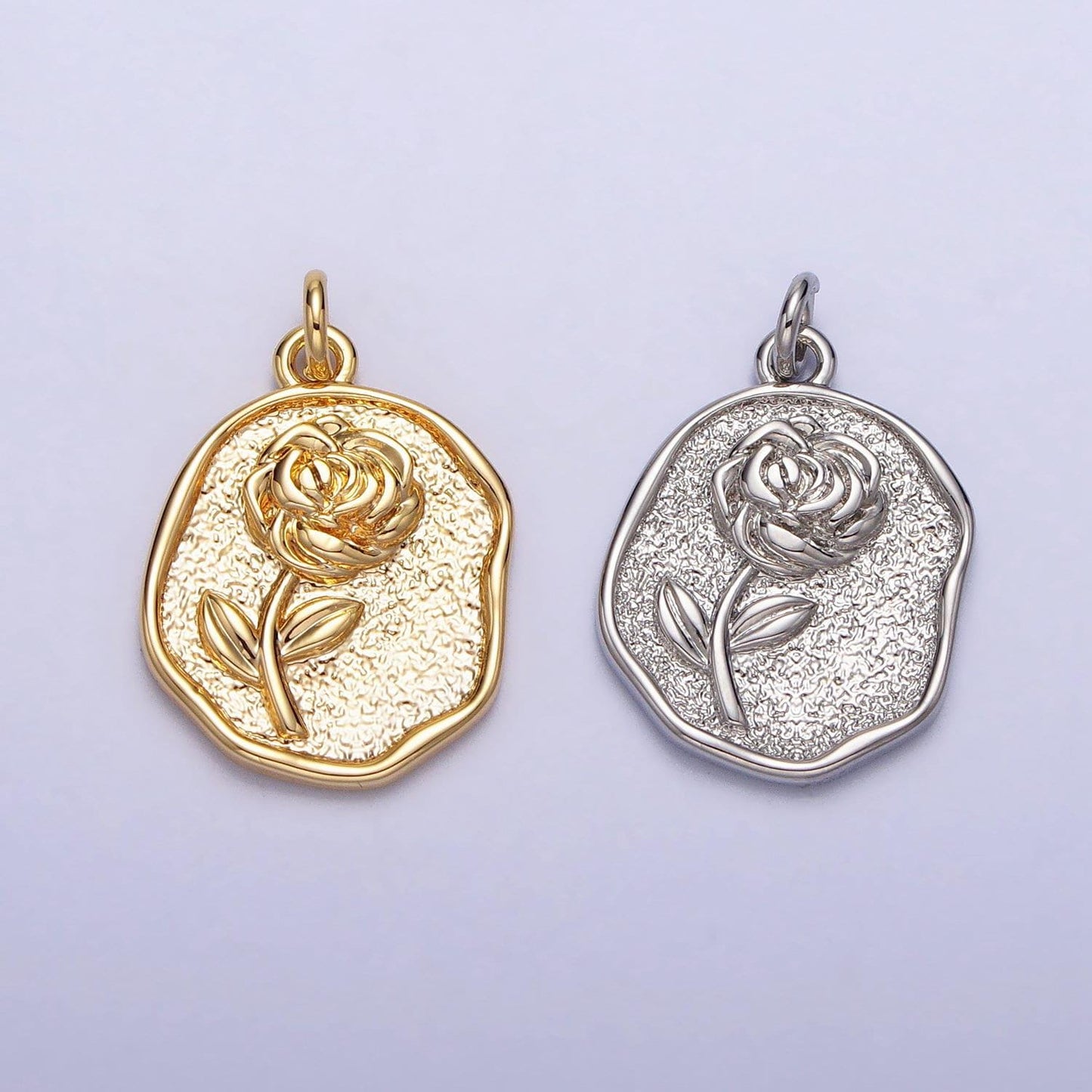 Dainty gold rose charm flower rustic coin frame shape pendant floral charm for necklace bracelet component ac-009