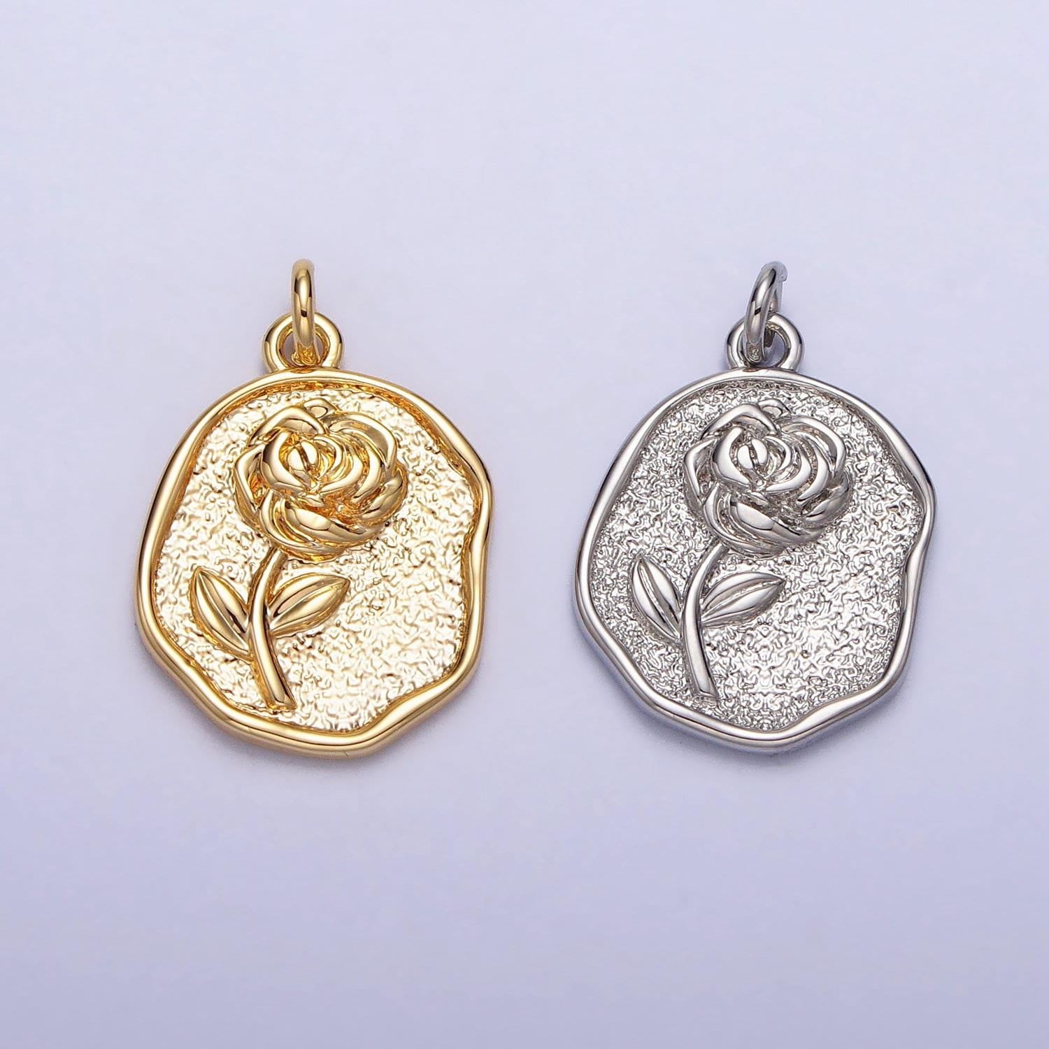 Dainty gold rose charm flower rustic coin frame shape pendant floral charm for necklace bracelet component ac-009