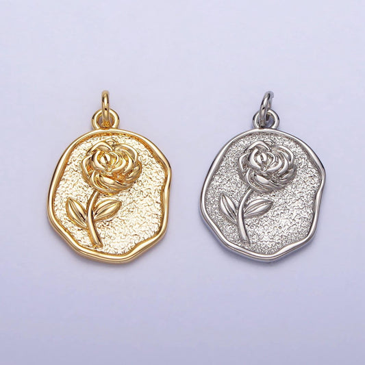 Dainty gold rose charm flower rustic coin frame shape pendant floral charm for necklace bracelet component ac-009