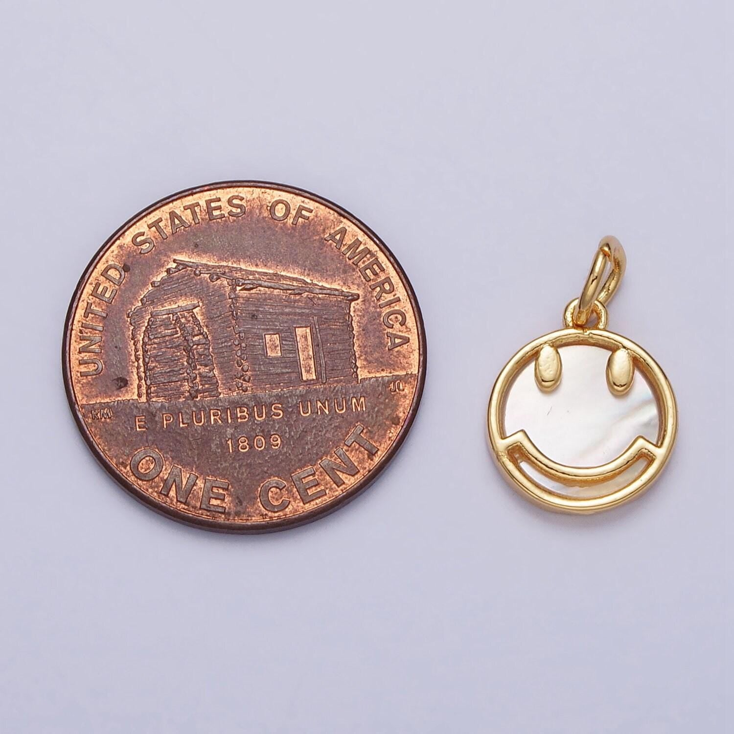 Mini 24k gold filled happy face shell pearl emoticon face pendant for y2k jewelry inspired making | ac250