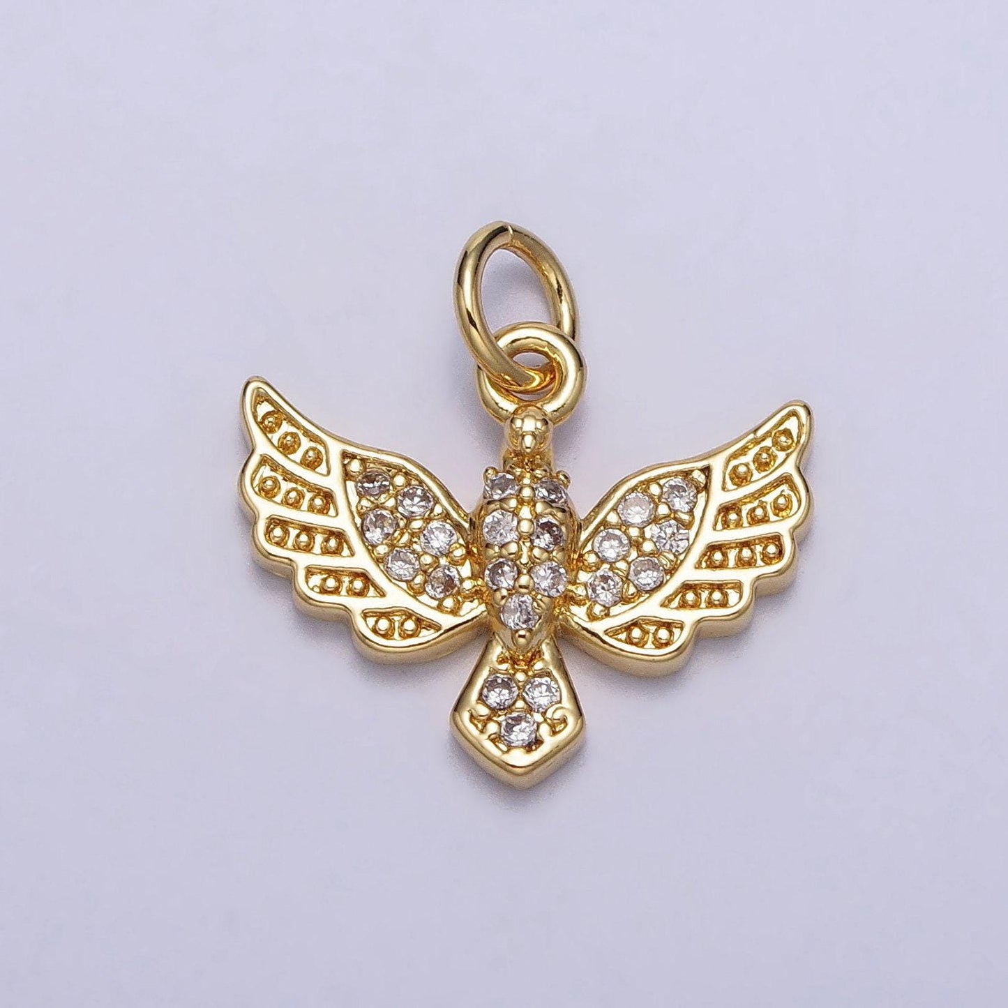 Mini dove charm with cz bird pendant lead nickel free 24k gold plated brass cubic zirconia animal necklace bracelet jewelry making ac248