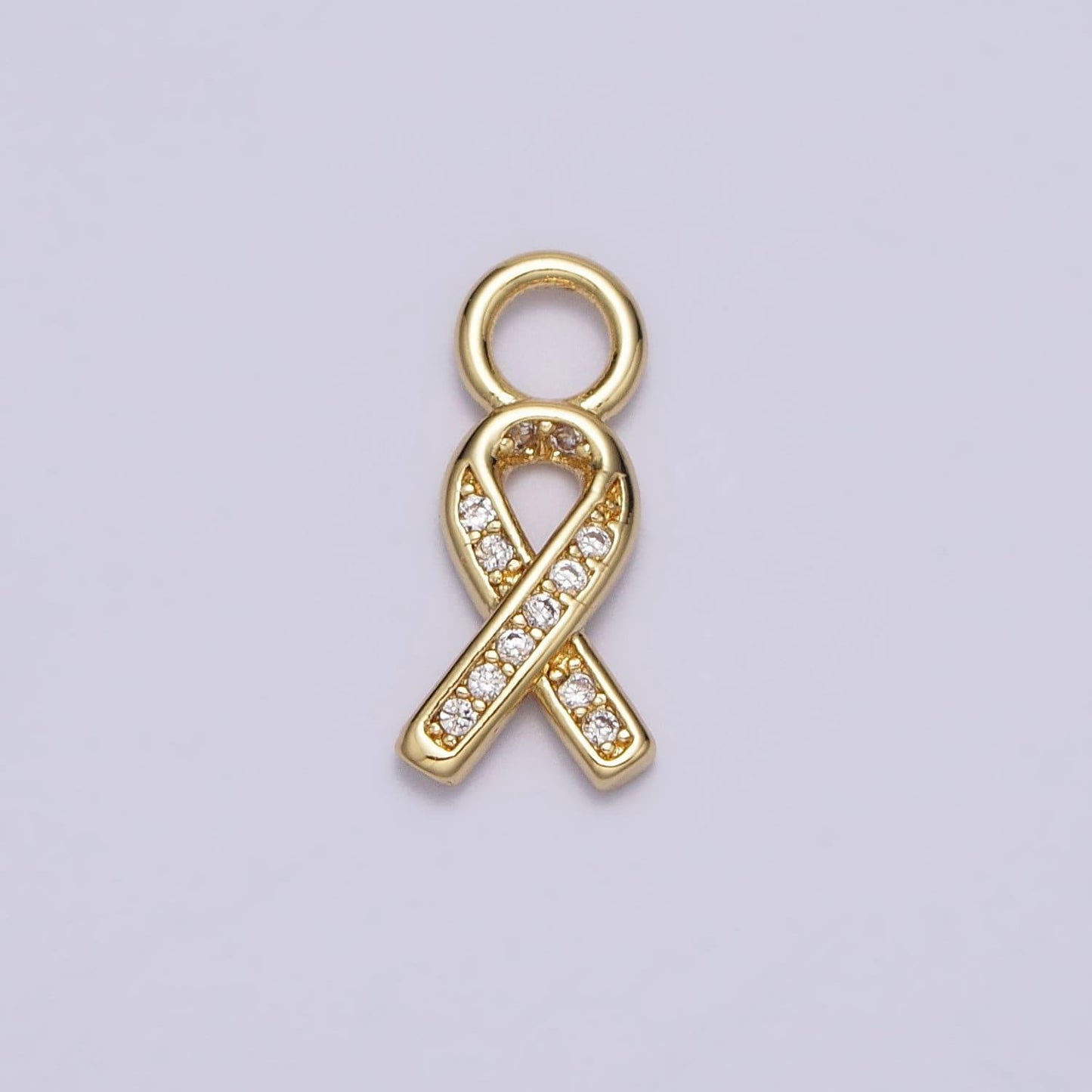 Small gold cancer awareness survivor hope ribbon pendant charm cubic zirconia cancer awareness ribbon ac242