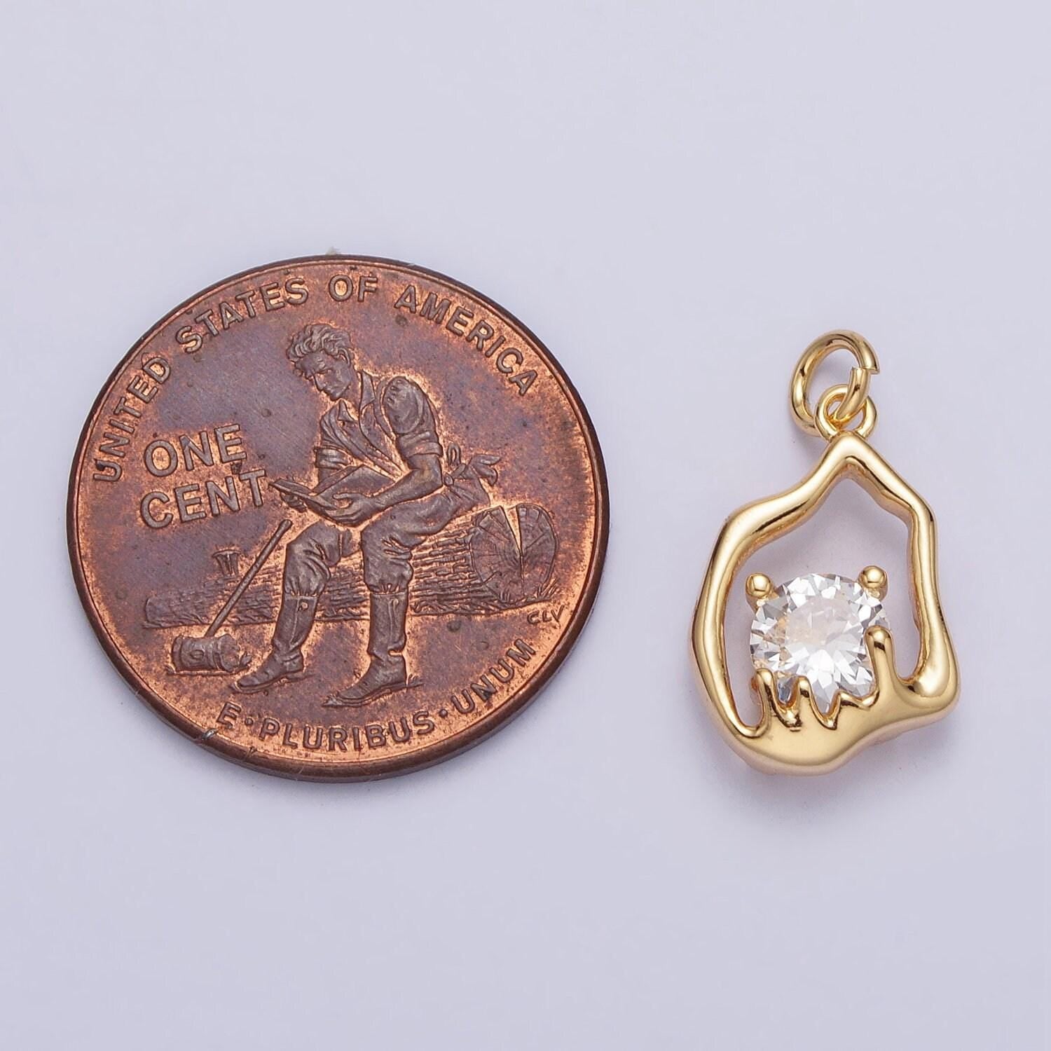 Mini abstract gold charm with clear cz stone for bracelet necklace earring component ac243