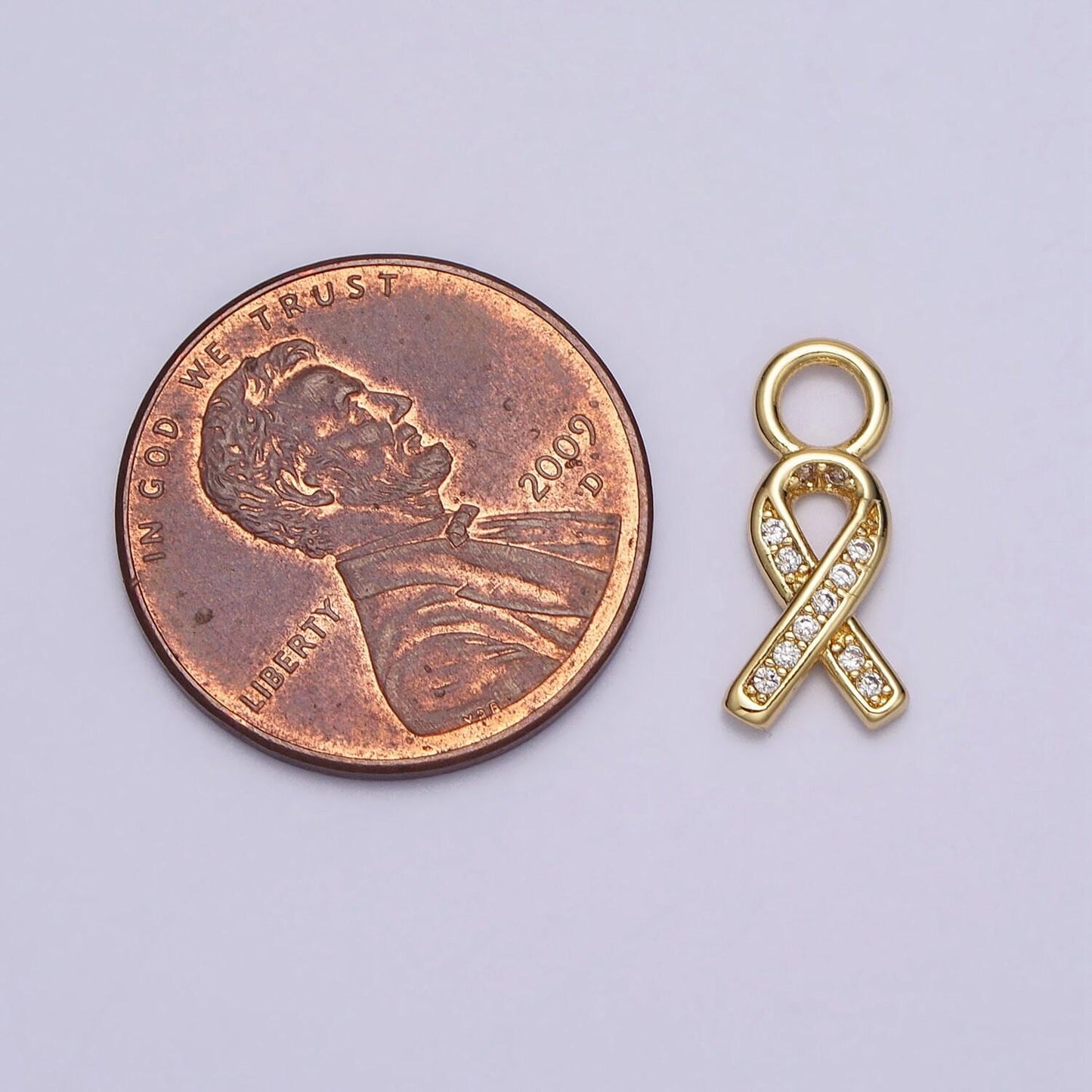 Small gold cancer awareness survivor hope ribbon pendant charm cubic zirconia cancer awareness ribbon ac242