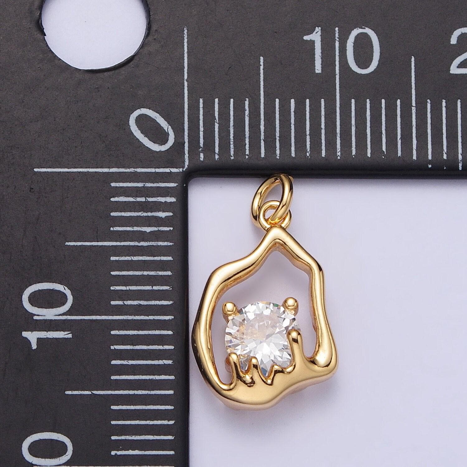 Mini abstract gold charm with clear cz stone for bracelet necklace earring component ac243