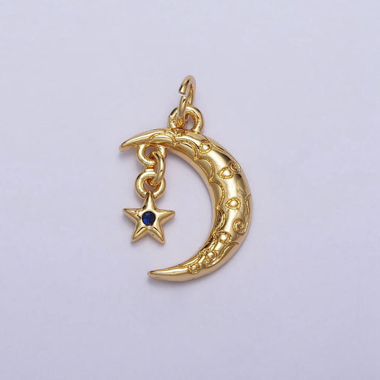 Mini gold crescent moon charm, cubic zirconia star pendant charm, celestial charm necklace earring bracelet diy jewelry ac-241