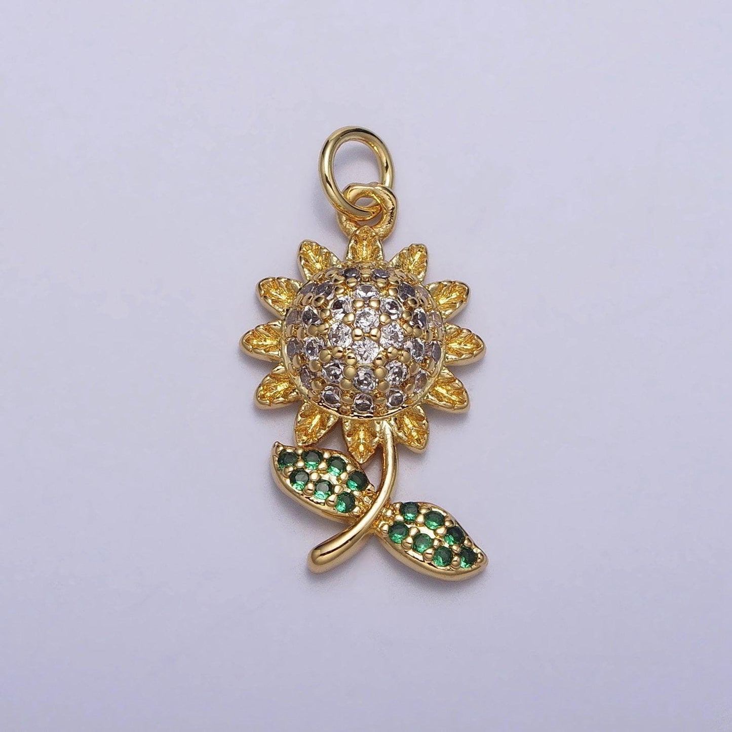 Dainty sunflower charm gold cubic flower charm for bracelet earring necklace micro pave cubic cz charm floral jewelry making supply ac239