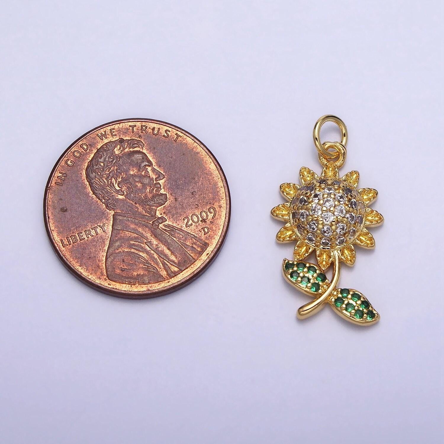 Dainty sunflower charm gold cubic flower charm for bracelet earring necklace micro pave cubic cz charm floral jewelry making supply ac239