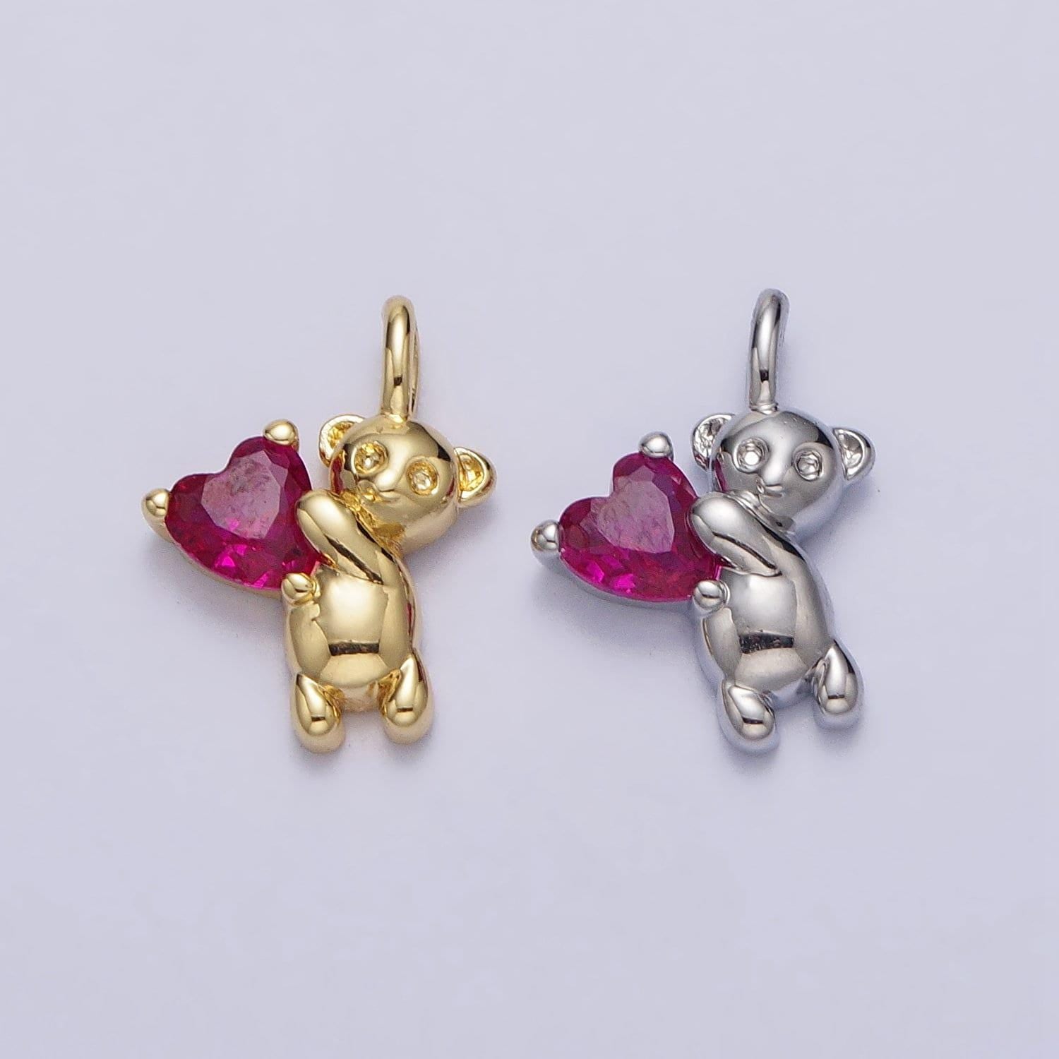 Mini gold bear pendant with heart cz stone for wholesale jewelry making supplies & crafting ac-222