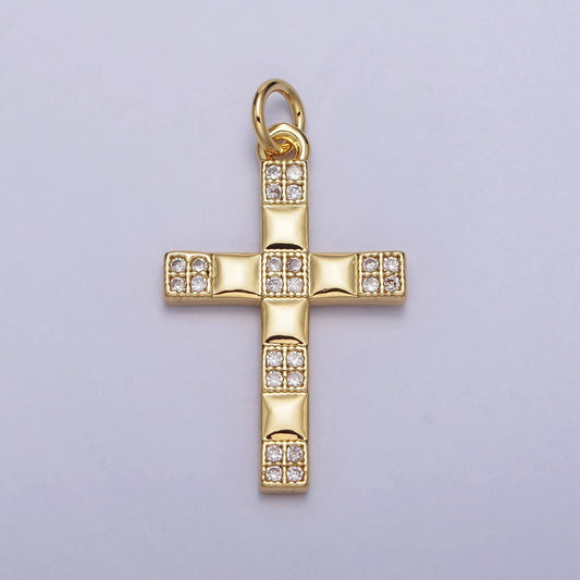 Cz gold plated cross pendant for religious jewelry making supply ac-220