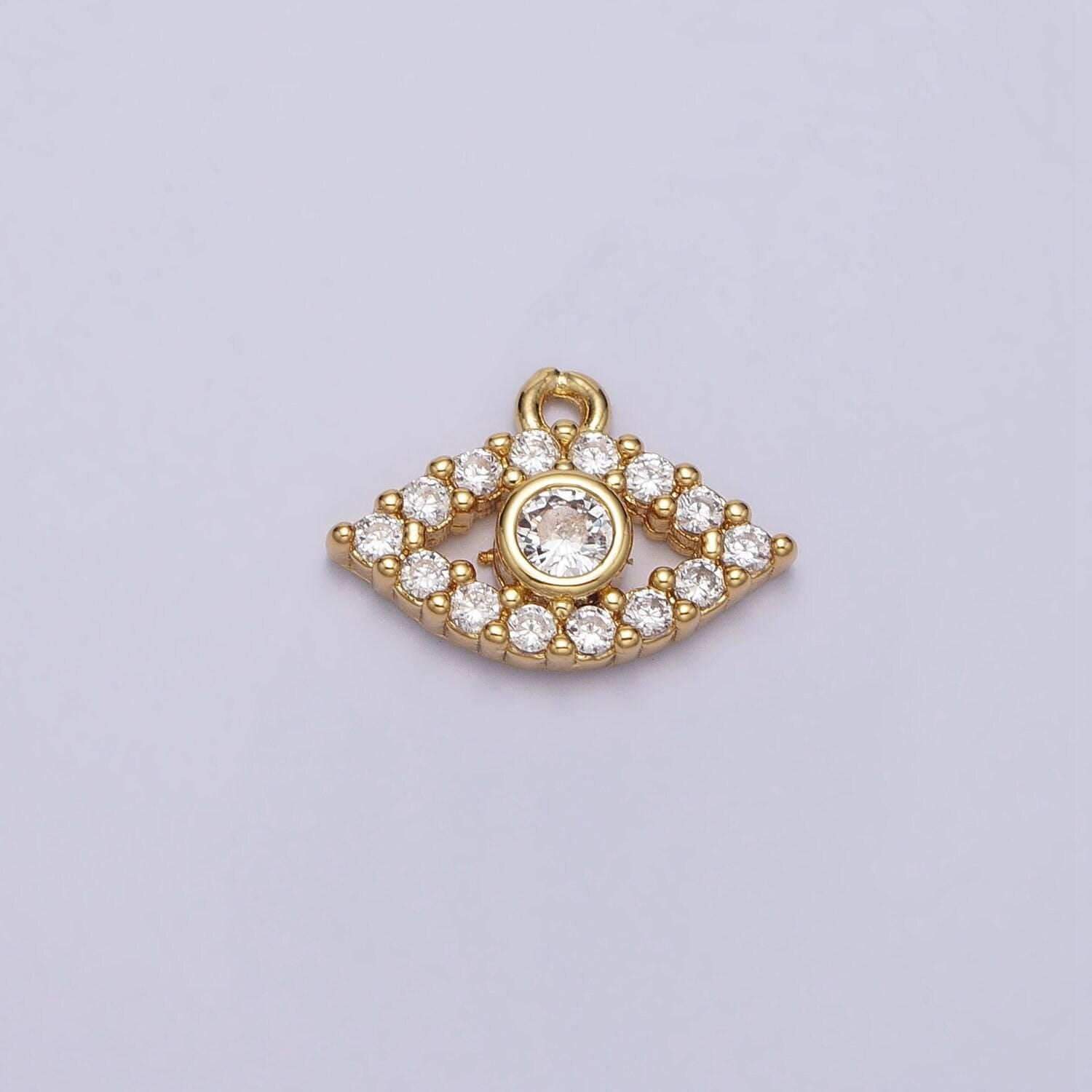 Tiny gold evil eye charm micro pave eye charm cubic evil eye pendant for bracelet necklace earring component ac-219