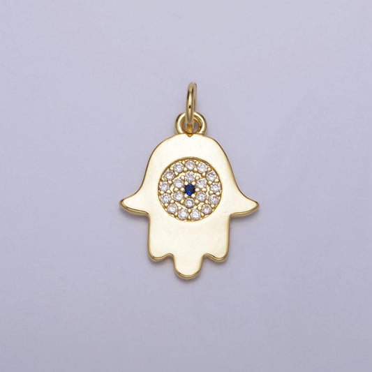 Mini hamsa hand charm with cz stone lead nickel free 24k gold plated brass cubic zirconia necklace bracelet jewelry making ac217
