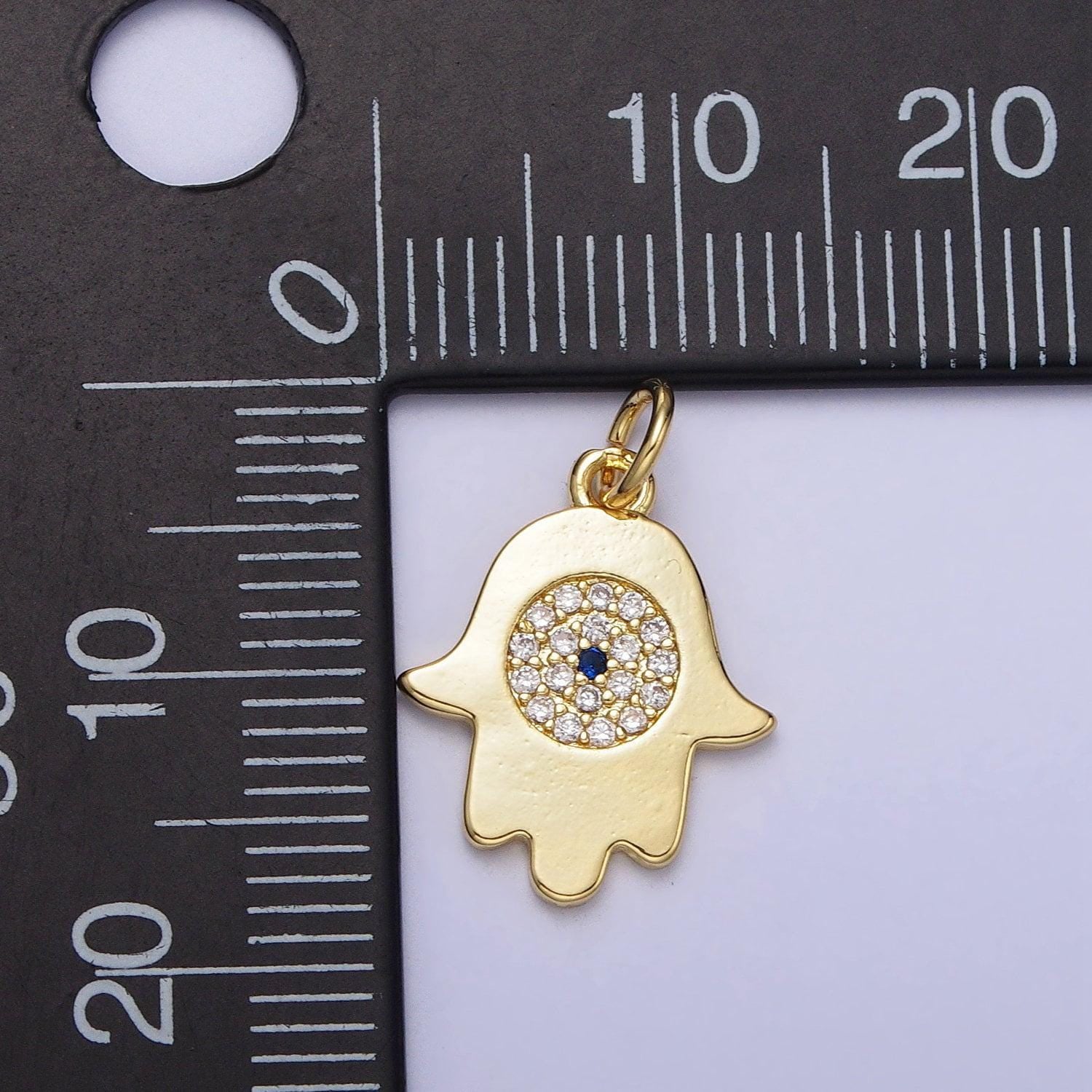 Mini hamsa hand charm with cz stone lead nickel free 24k gold plated brass cubic zirconia necklace bracelet jewelry making ac217