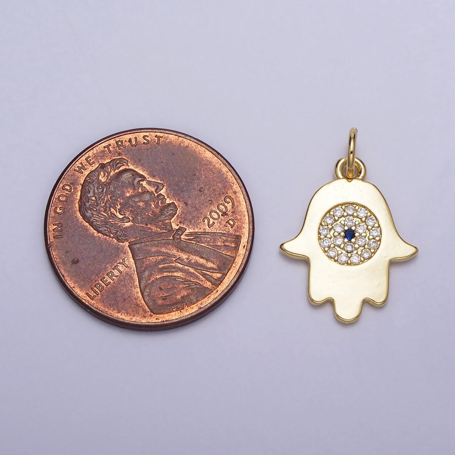 Mini hamsa hand charm with cz stone lead nickel free 24k gold plated brass cubic zirconia necklace bracelet jewelry making ac217