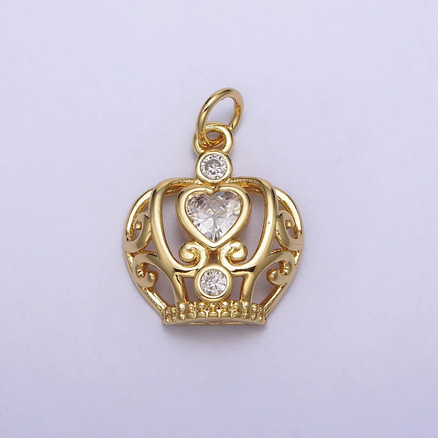 Mini crown charm with cz stone lead nickel free 24k gold plated brass cubic zirconia necklace bracelet jewelry making ac216