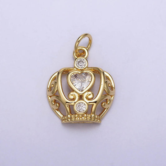 Mini crown charm with cz stone lead nickel free 24k gold plated brass cubic zirconia necklace bracelet jewelry making ac216