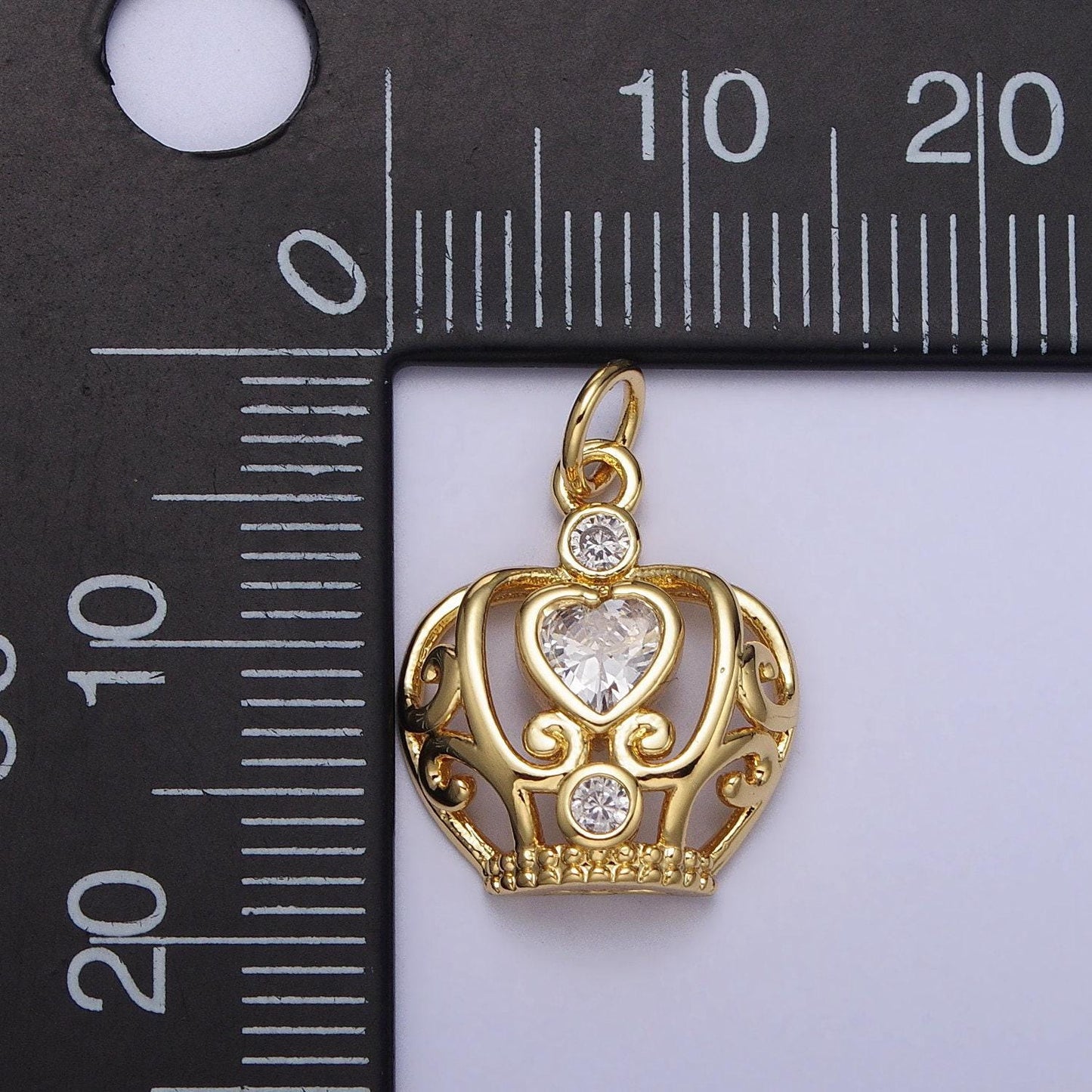 Mini crown charm with cz stone lead nickel free 24k gold plated brass cubic zirconia necklace bracelet jewelry making ac216