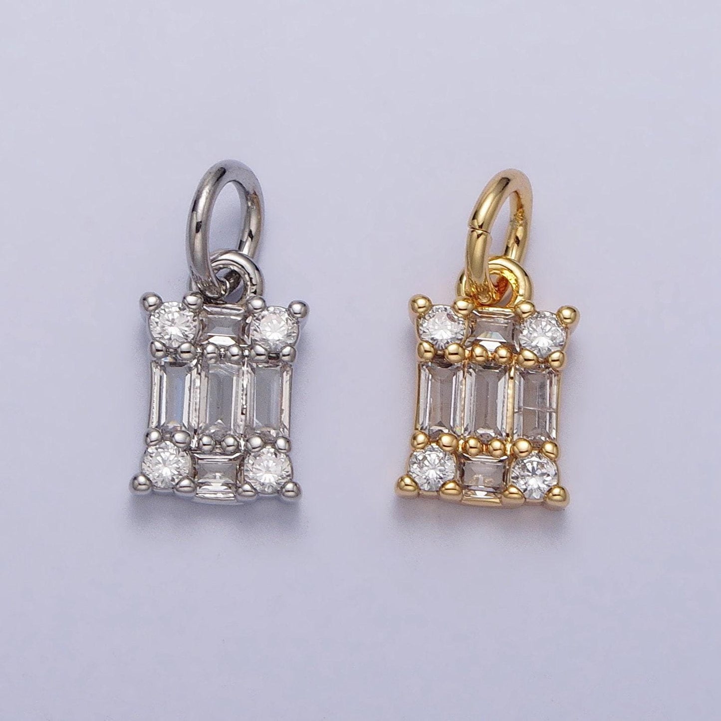 Tiny 13.1x6.3mm clear baguette cz square gold tiny small pendant charm necklace bracelet earring finding | ac209 ac210
