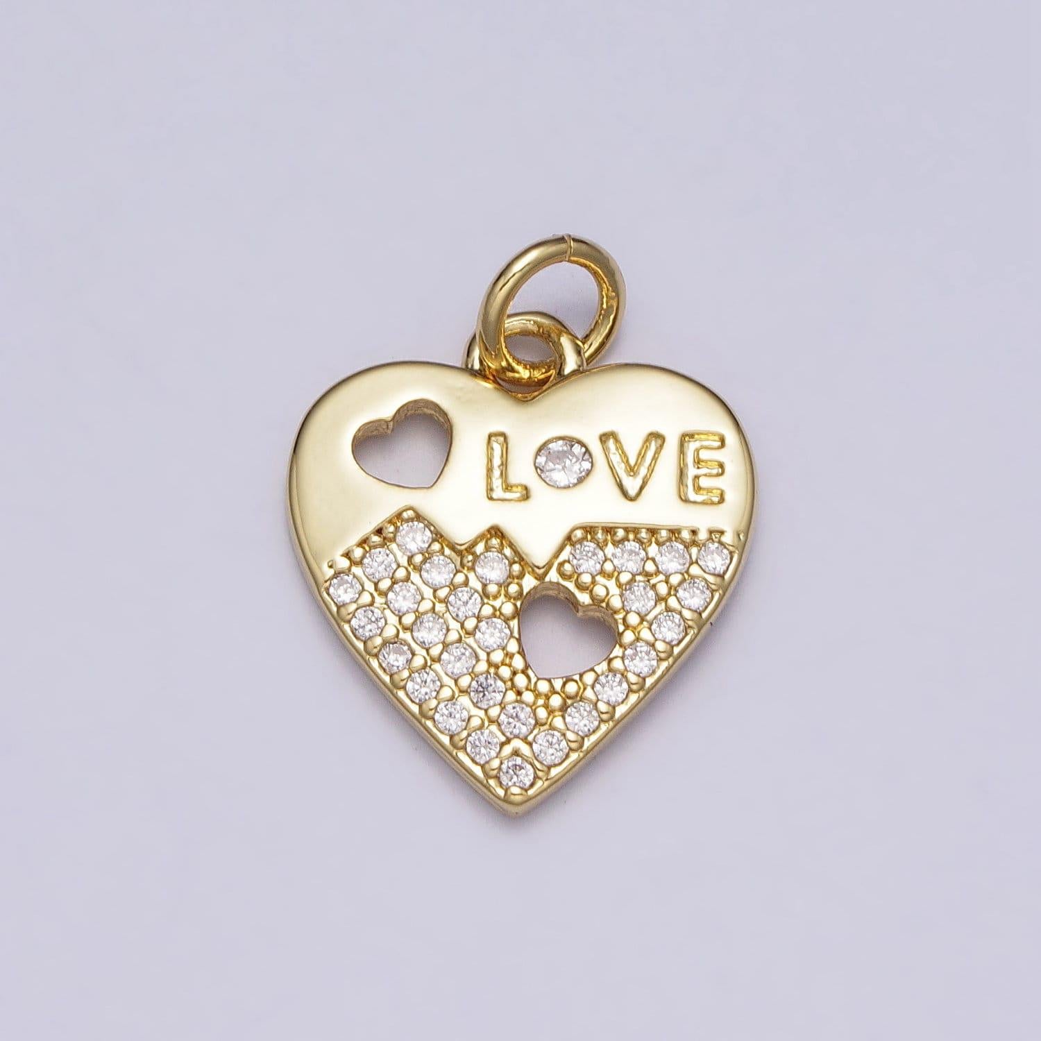 Mini heart charm with cz love pendant lead nickel free 24k gold plated brass cubic zirconia valentine necklace bracelet jewelry making ac203