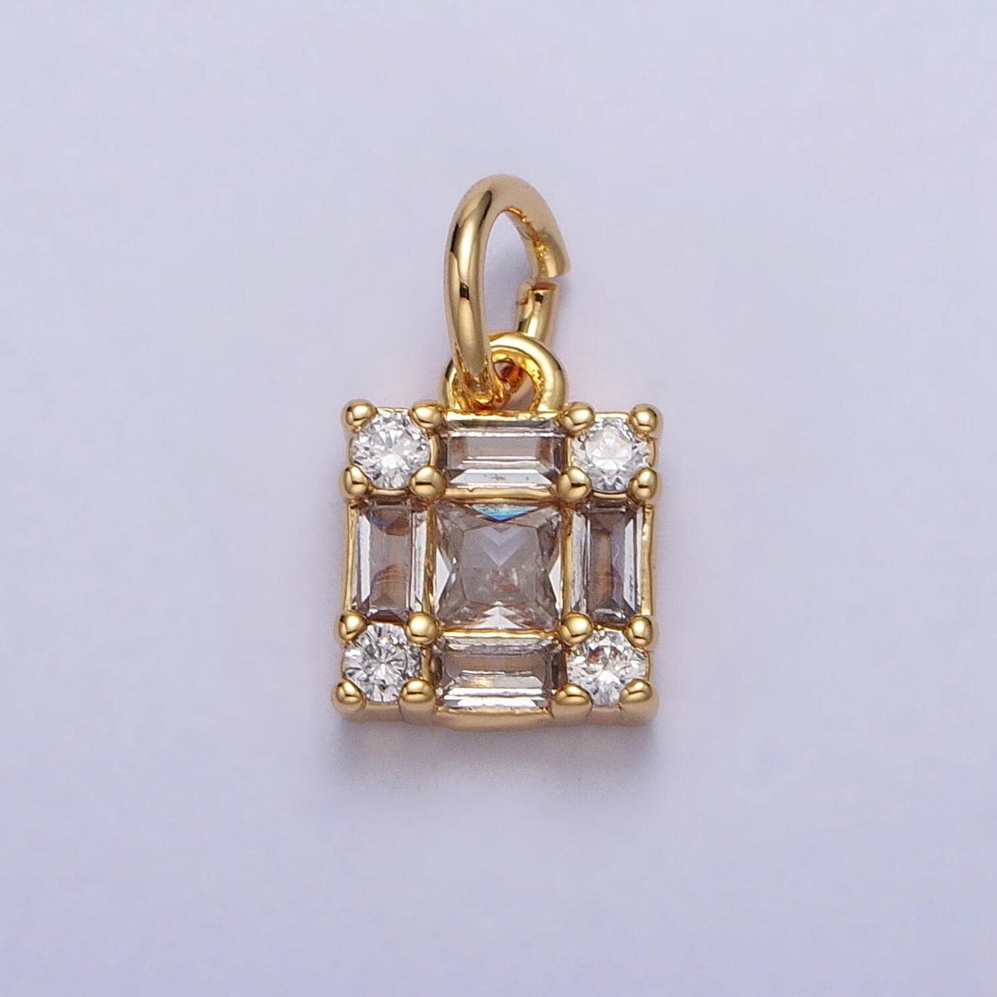 Mini gold square charm, cz micro pave baguette charm, zirconia charms, silver geometric gold plated findings ac197