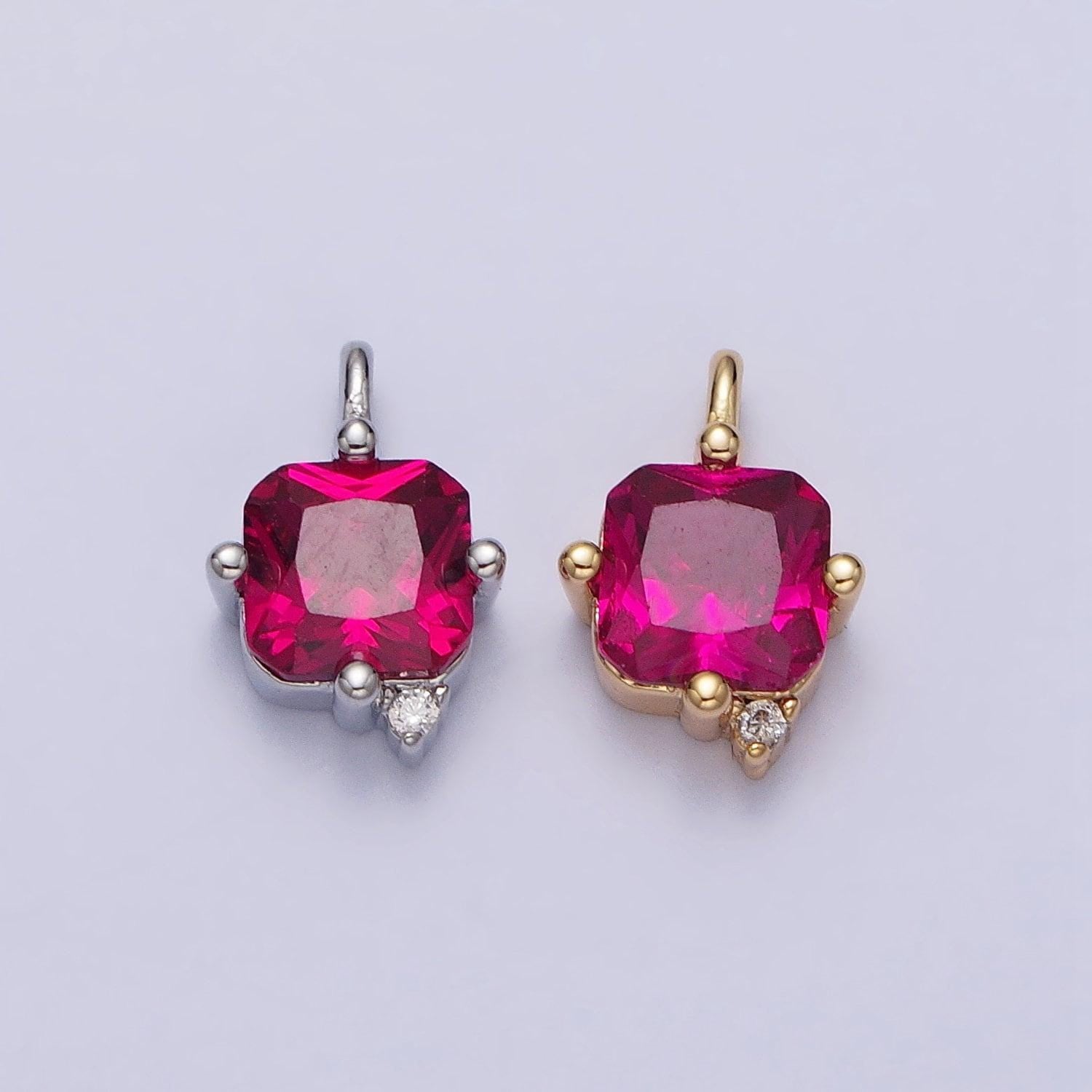 Mini square fuchsia cz cubic zirconia add-on charm in gold & silver for necklace bracelet dangle charm jewelry making supply | ac191