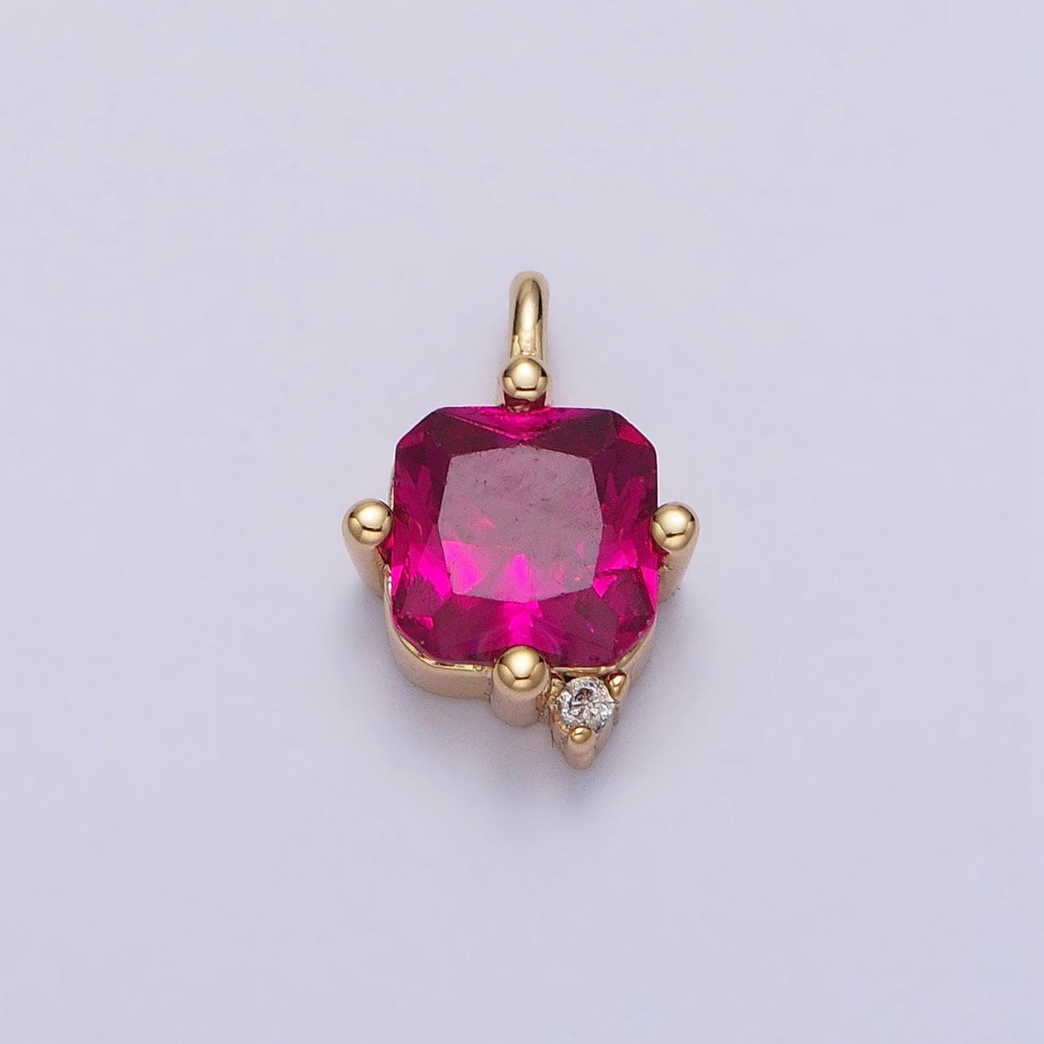Mini square fuchsia cz cubic zirconia add-on charm in gold & silver for necklace bracelet dangle charm jewelry making supply | ac191